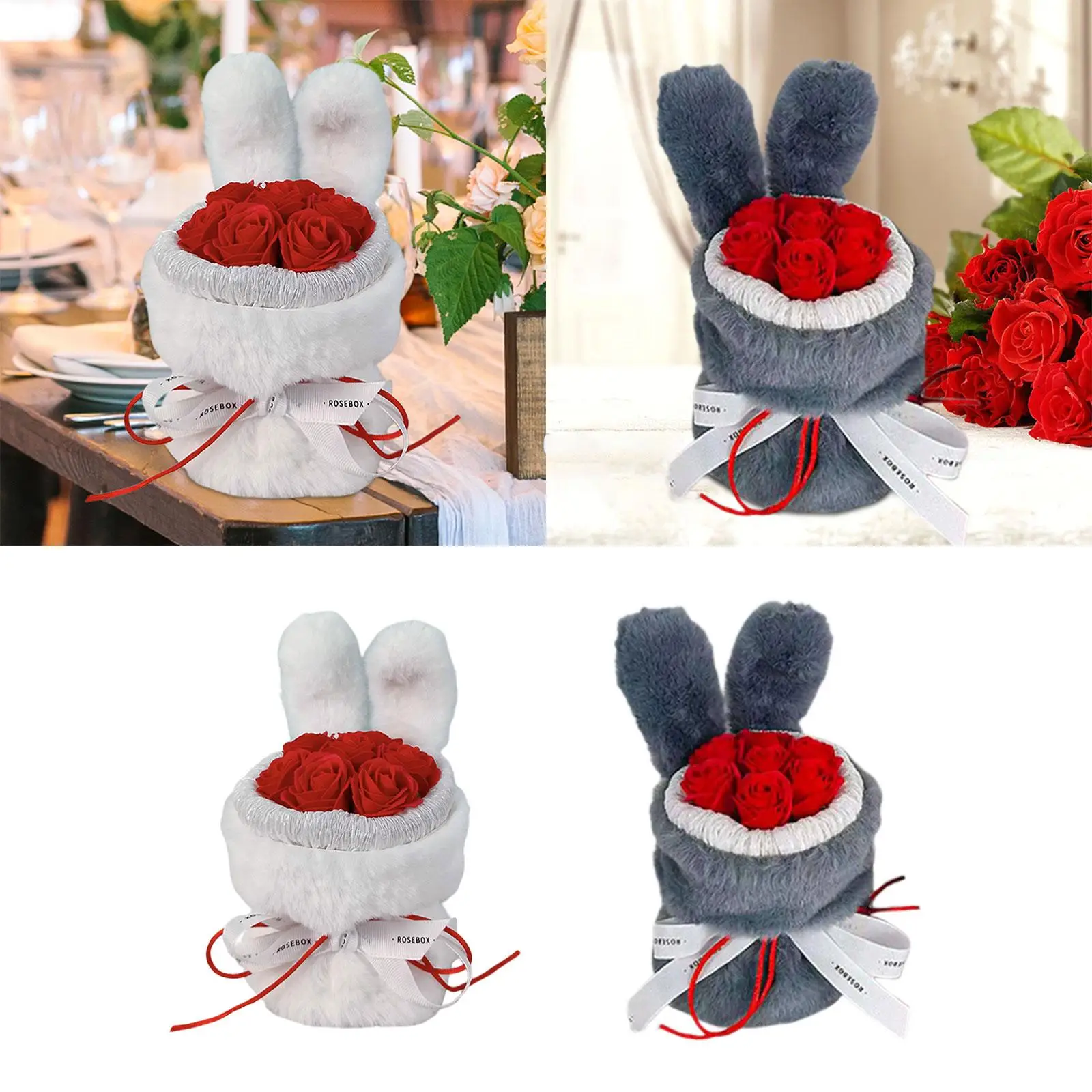 Soap Rose Flower Bath Soap rabbit Shaped Artificial Flower Bouquet for Birthday Wedding Party mother Day Decoration