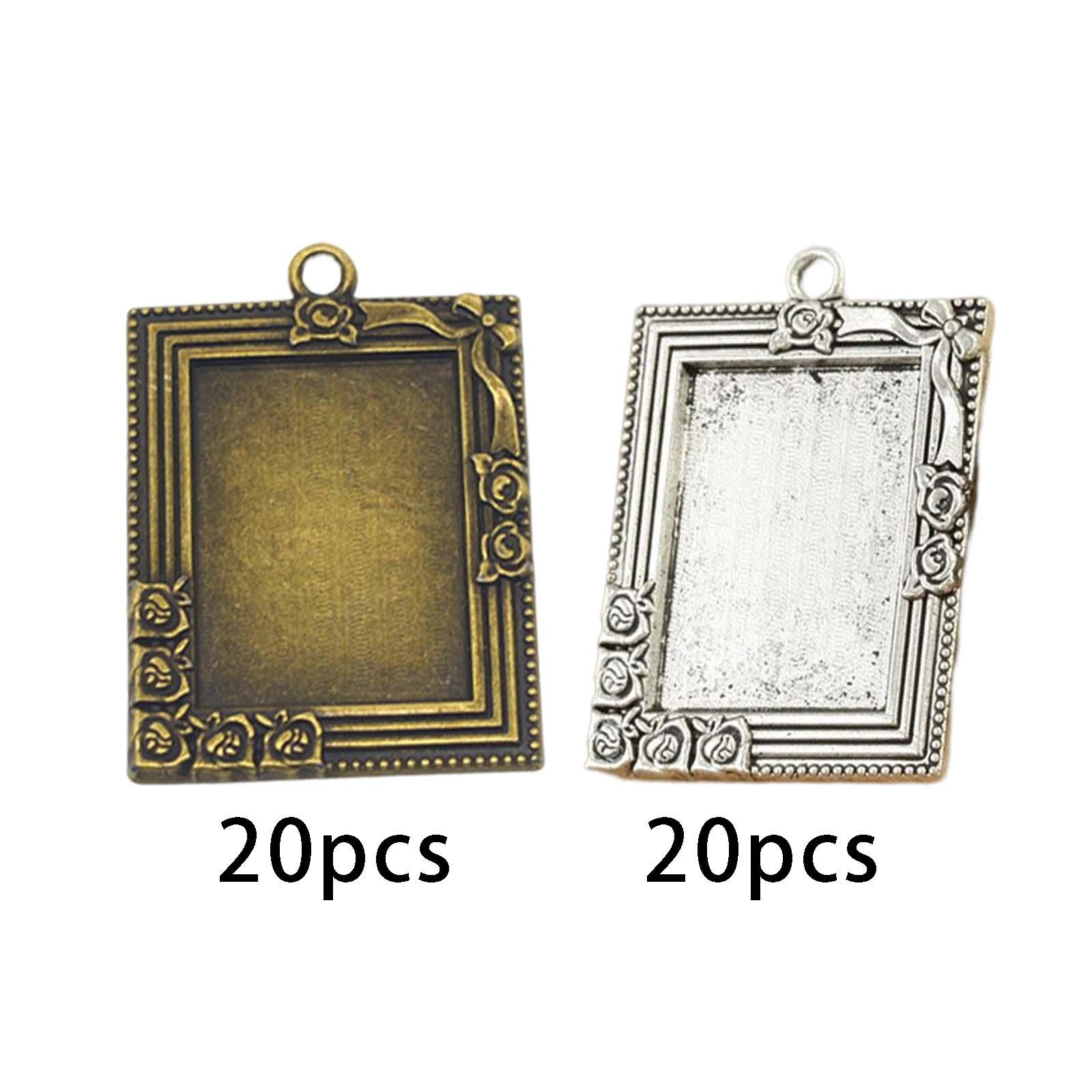 20 Pieces Vintage Rectangle Trays Pendant Charms Necklaces Pendants Trays Bezels Bezel Tray Settings for DIY Craft Photo Pendant