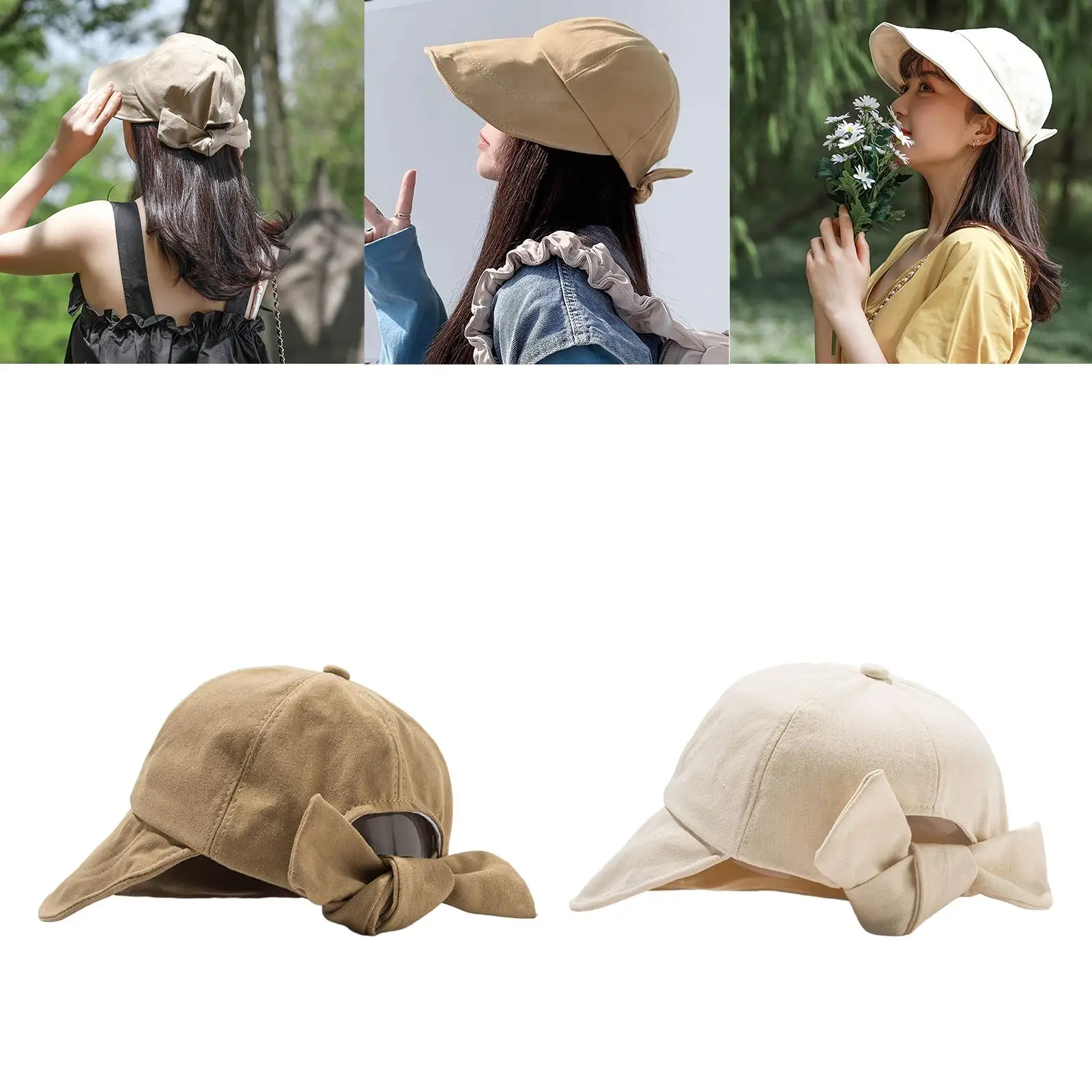Wide Brim Sun Hat Women Ponytail Visor Hat for Traveling Holiday Jogging