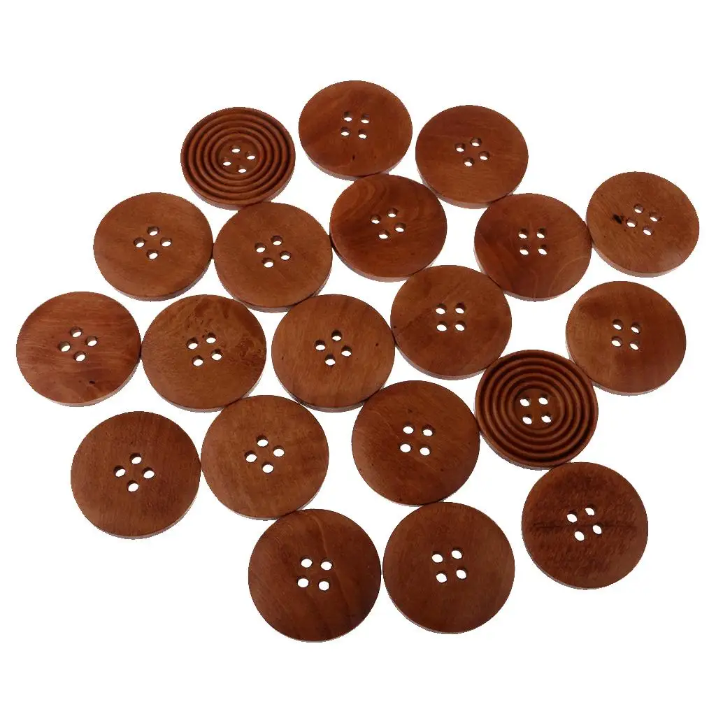 20 Pieces 30mm Handmade Round Coffee Black Wood Buttons 4 Holes Sewing Buttons for Garment Decoration