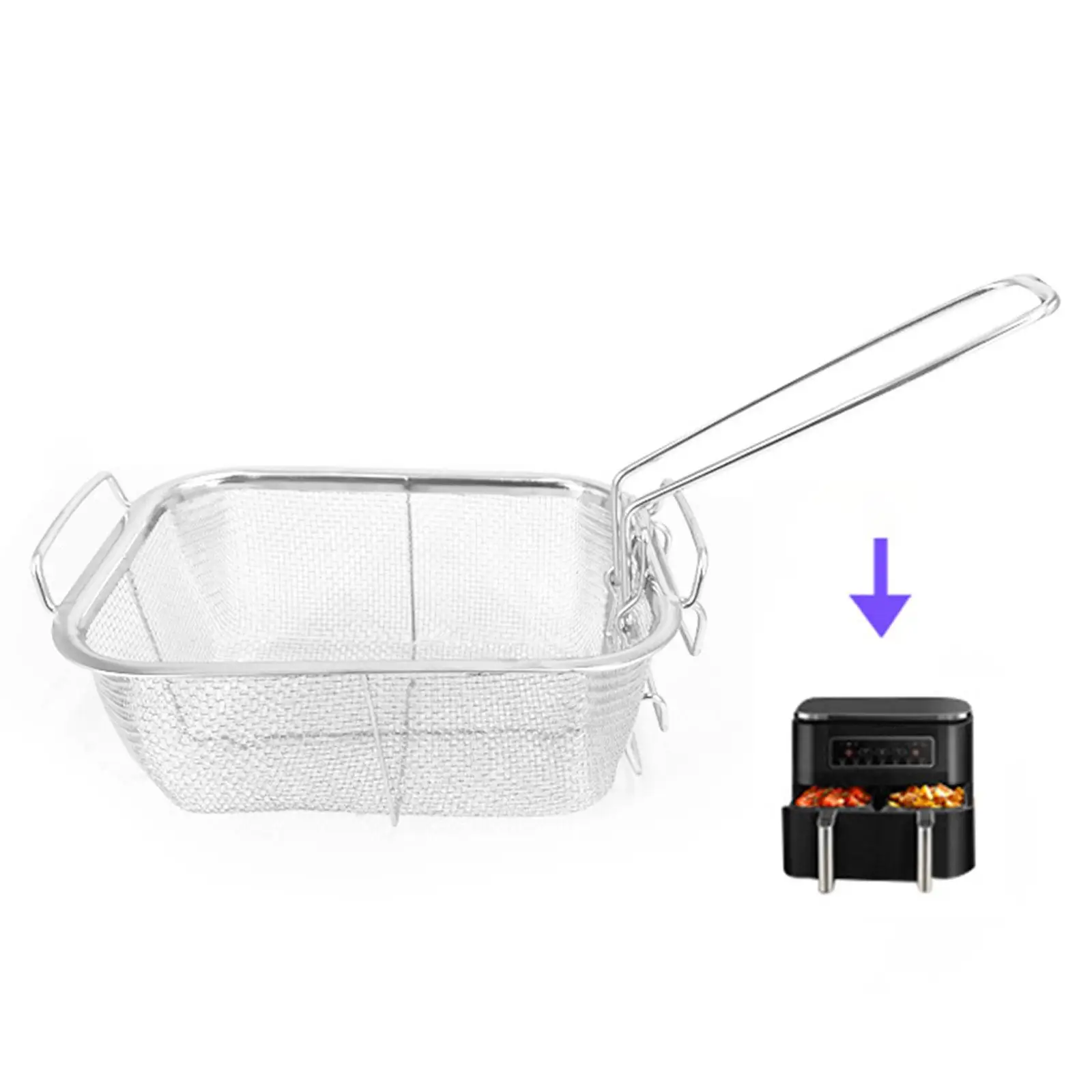 Mesh French Fry Chips Basket with Handle French Fries Holder Square Fryer Basket for Kitchen Cafe Chips Barbecue Restaurant