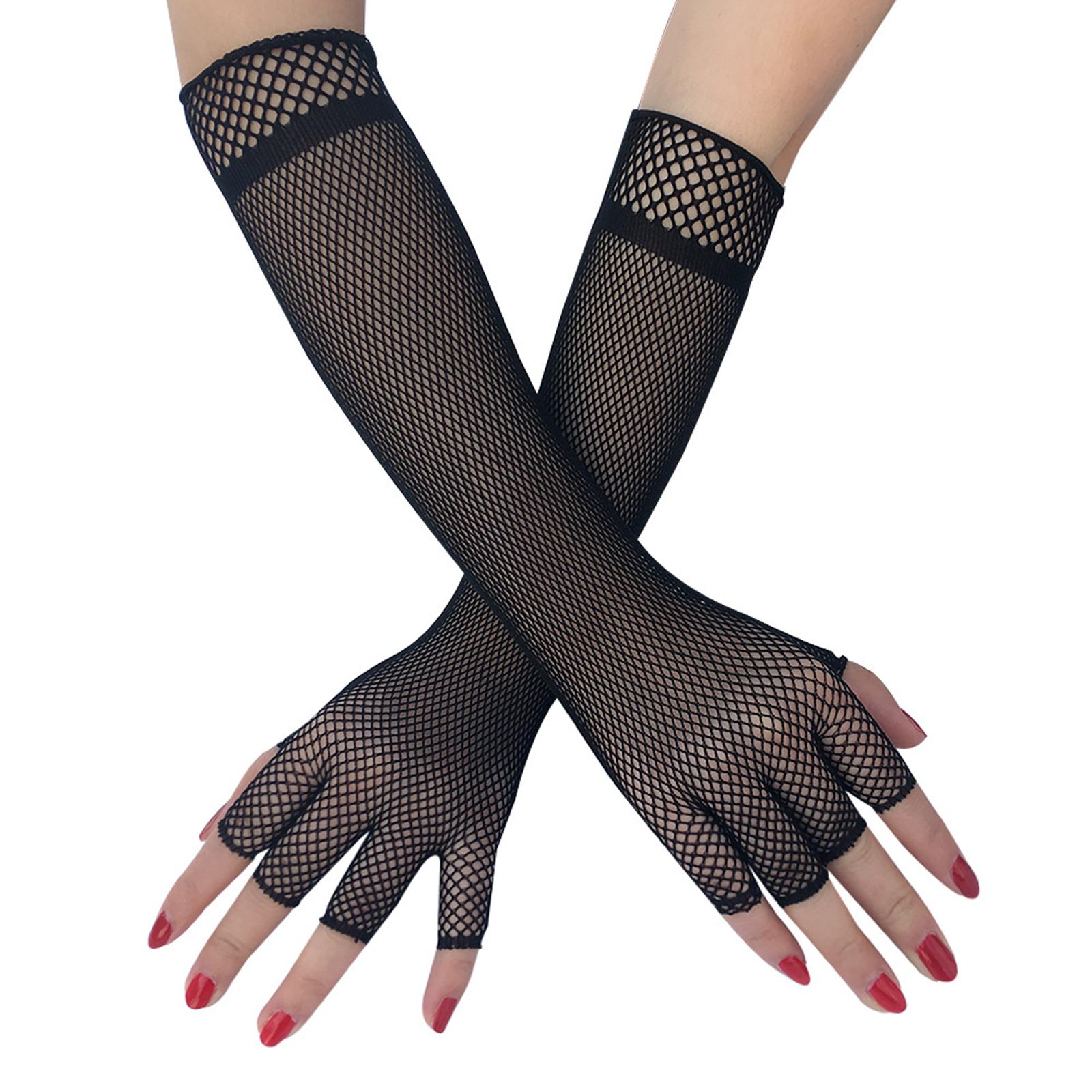 long black fishnet gloves