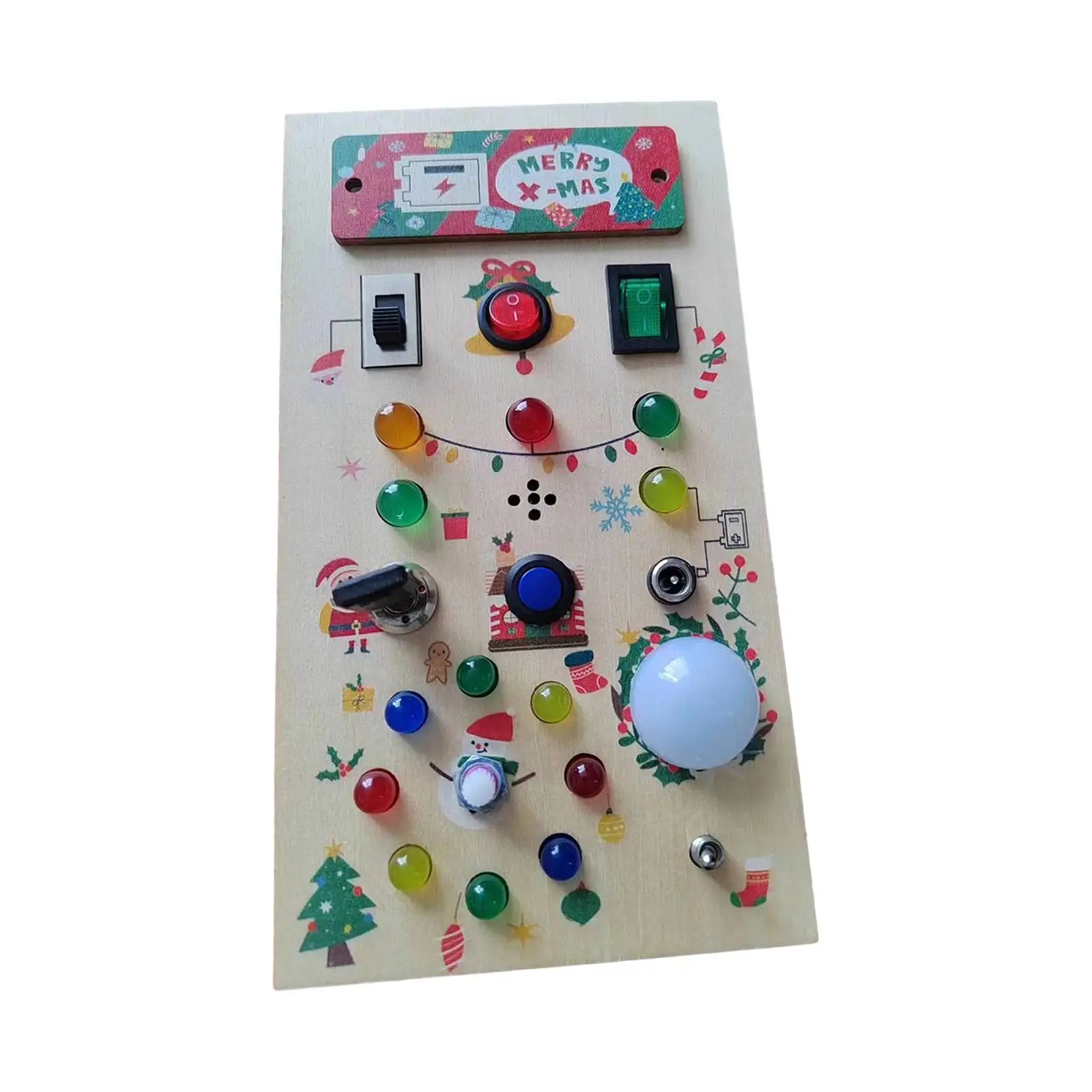 Wooden Busy Board with LED Light Montessori Toy for Christmas Preschool Kids