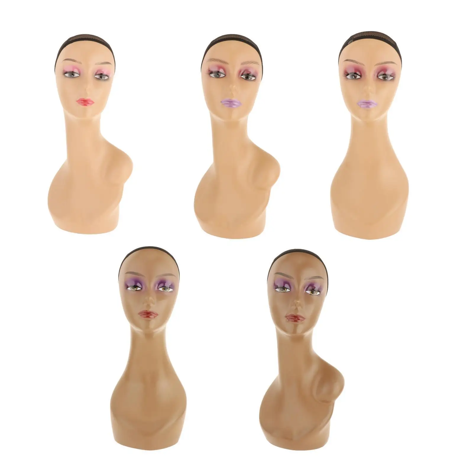  Heads Synthetic Fiber Hair with  Clamp Stands Manikin Heads Dolls for Hairdressing Training Models for Hairdresser