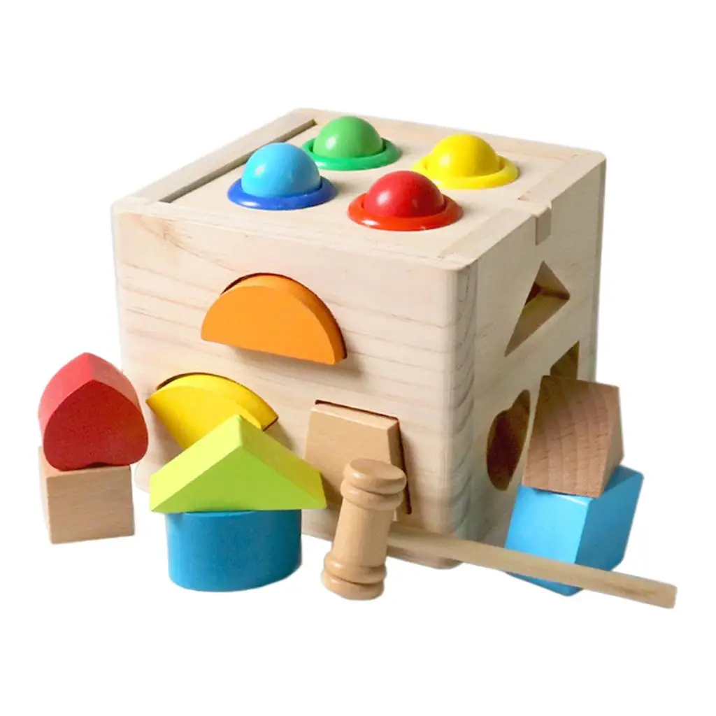 Wooden Shape Mathching Game,  Bulidng Blocks,  House, Shape Sorting Blocks, Educational Toys for Kids Birthday Gift