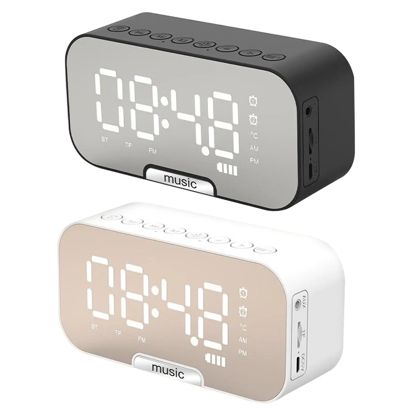 2Pcs  Speaker  for Bedroom Alarms Loud LED Big Display Clock with USB Charging Port, Adjustable Volume, Dimmable, Snooze