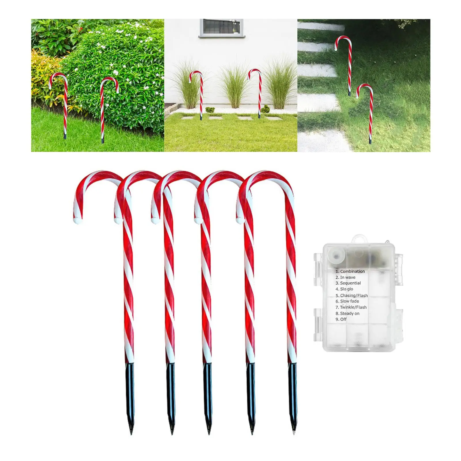 Christmas LED Lamps Decorations Pathway Marker with Ground Stake Candy Cane Battery Powered Lights for Lawn Garden Walkway Yard