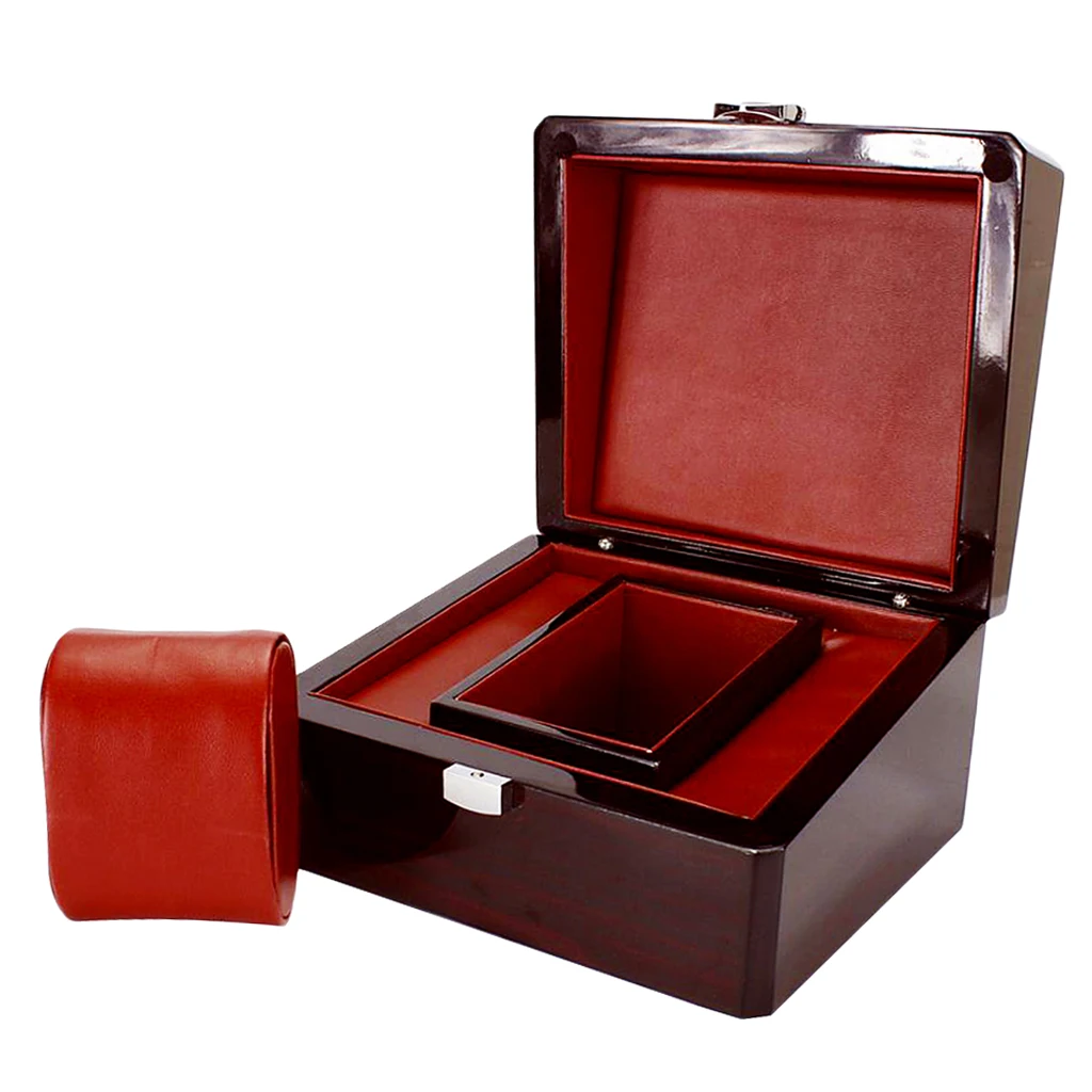 Single  Display Case Ebony Wood Wristwatch Collection Storage Box Organizer Men/Women Gift, 6.69 x 5.91 x 3.94inch