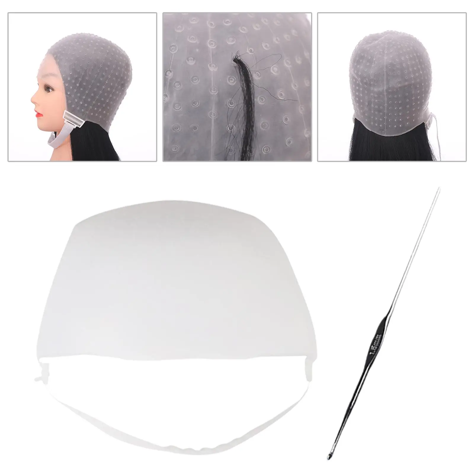 Silicone Hair Coloring Highlighting Hat with Needle White Binding Band Hair Dye Hat for Barber Salon Hair Styling Tools Women