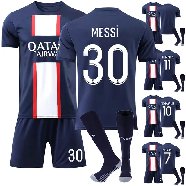 Kids Football Neymar Kits Soccer Jersey Training T-shirt Suit 21/22-Blue-18  (100-110cm) 