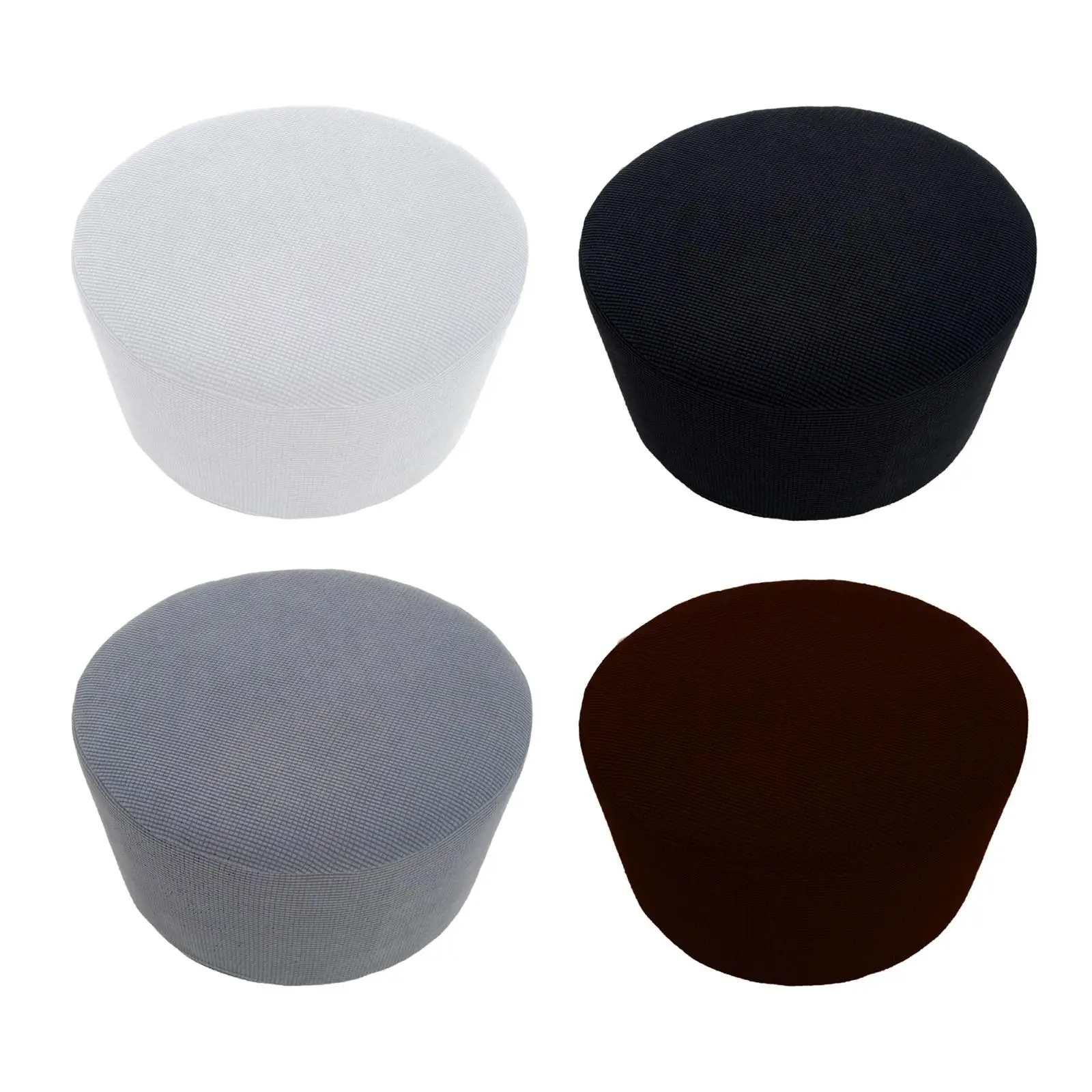 Round Ottoman Slipcover High Stretch with Elastic Bottom Washable Furniture Protector Decoration Solid Color Foot Stool Cover