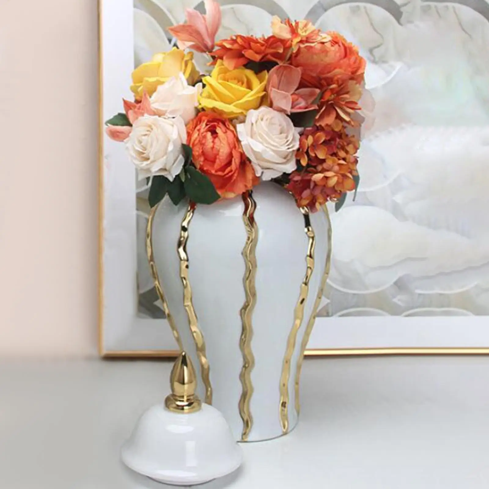 Ceramic Flower Vase Fine Workmanship Display Porcelain Ginger Jar Temple Jar for Bedroom Weddings Livingroom Office Desk