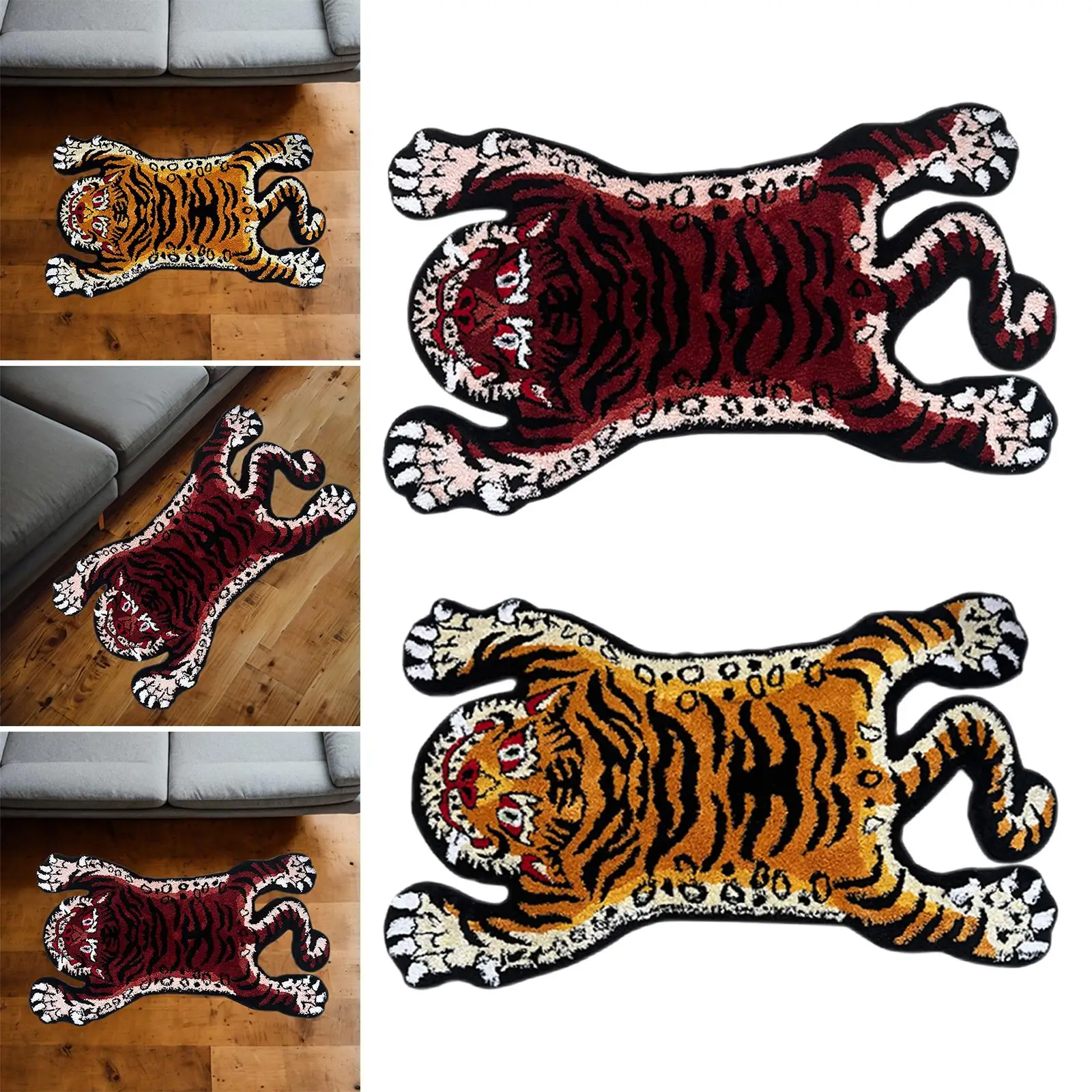 Tiger Rug Nonslip Tufted Soft Area Rug Animal Shaped Rug Tiger Carpet for Kid`s Room Bathtub Kitchen Bathroom Living Room