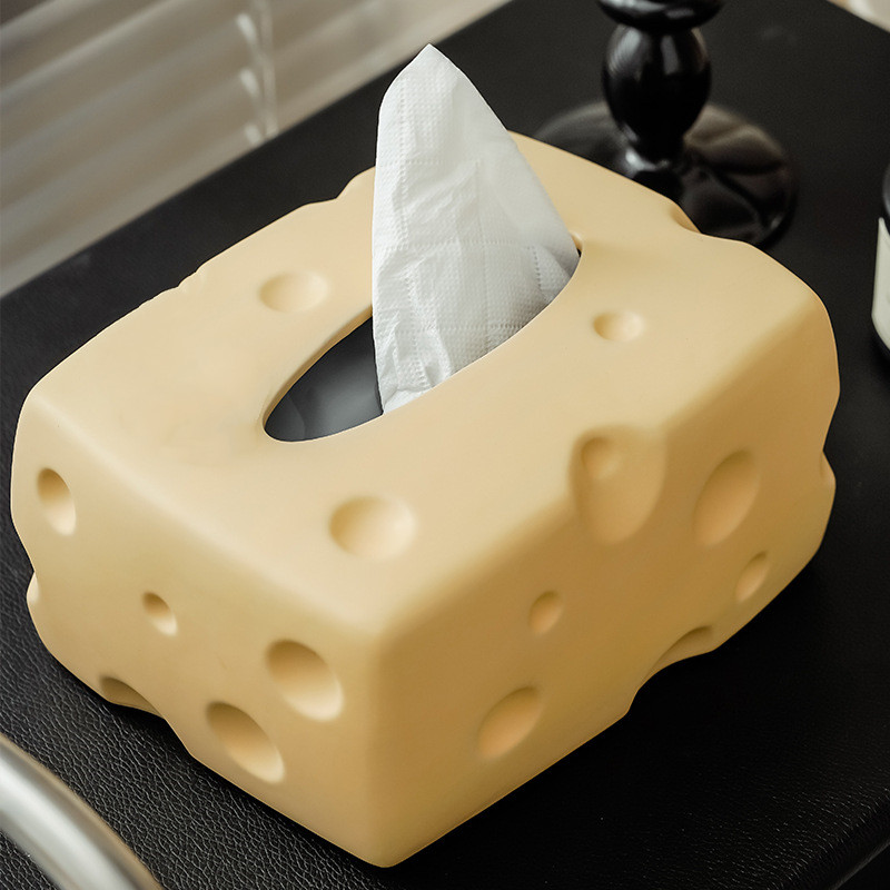 Ceramic Tissue Box Cartoon Cheese Shape Paper Towel Holder Napkin Holder Desktop Storage Box Perforated Cheese Ornament