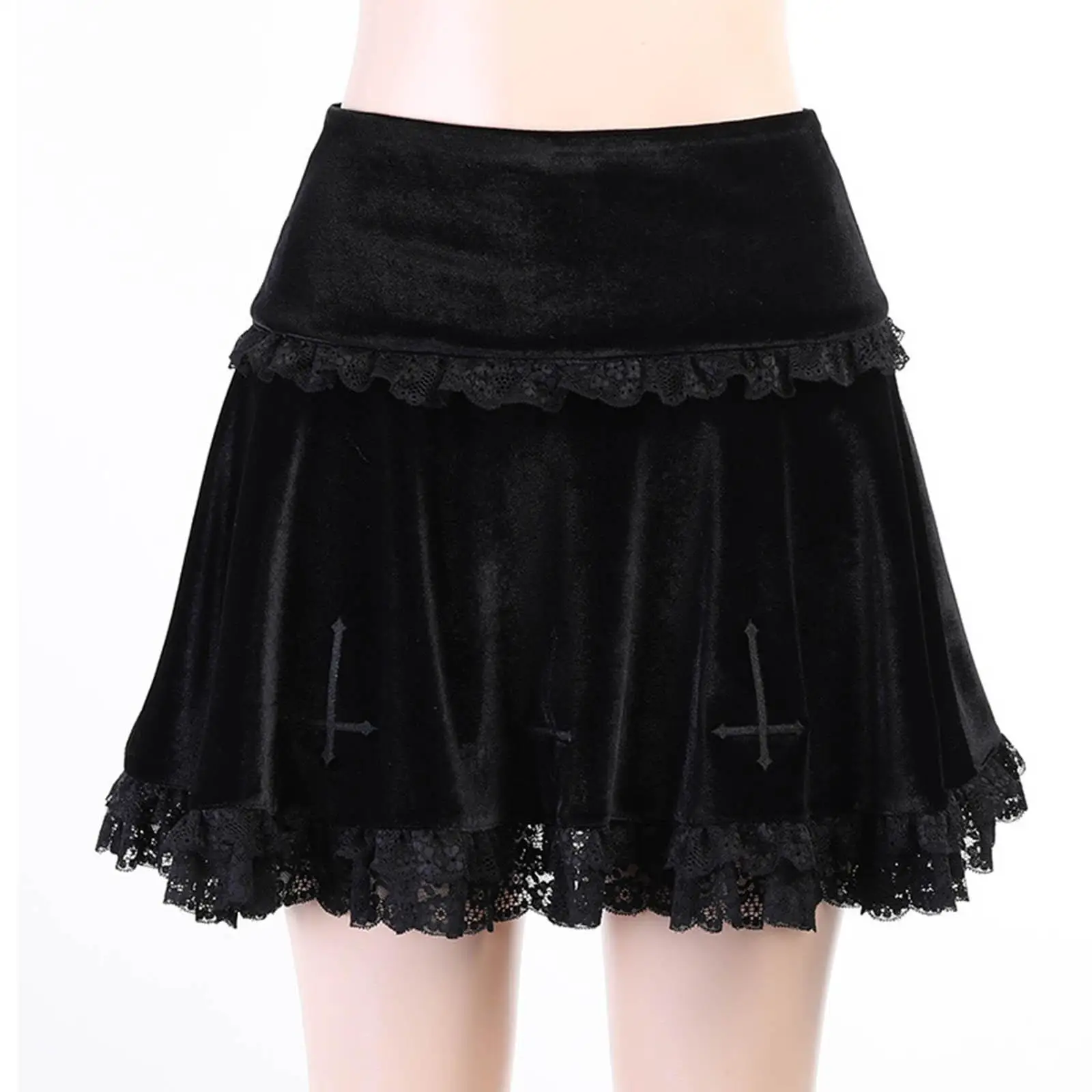Fashion Pleated Skirt High Waisted Lace Trim Uniform A Line Summer Casual Slim Punk Dark Women Comfortable Short Skirts for Girl