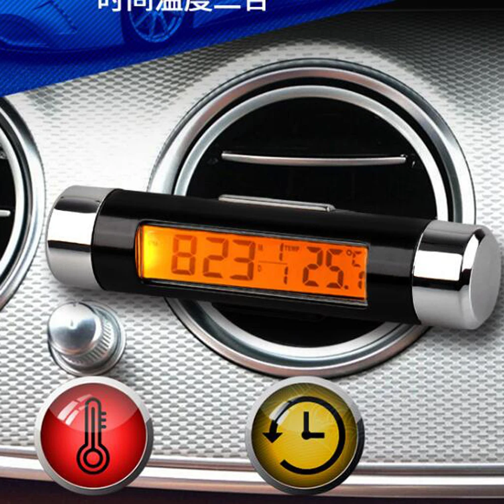 Car Air Outlet Thermometer Electronic Clock LED Display Backlight