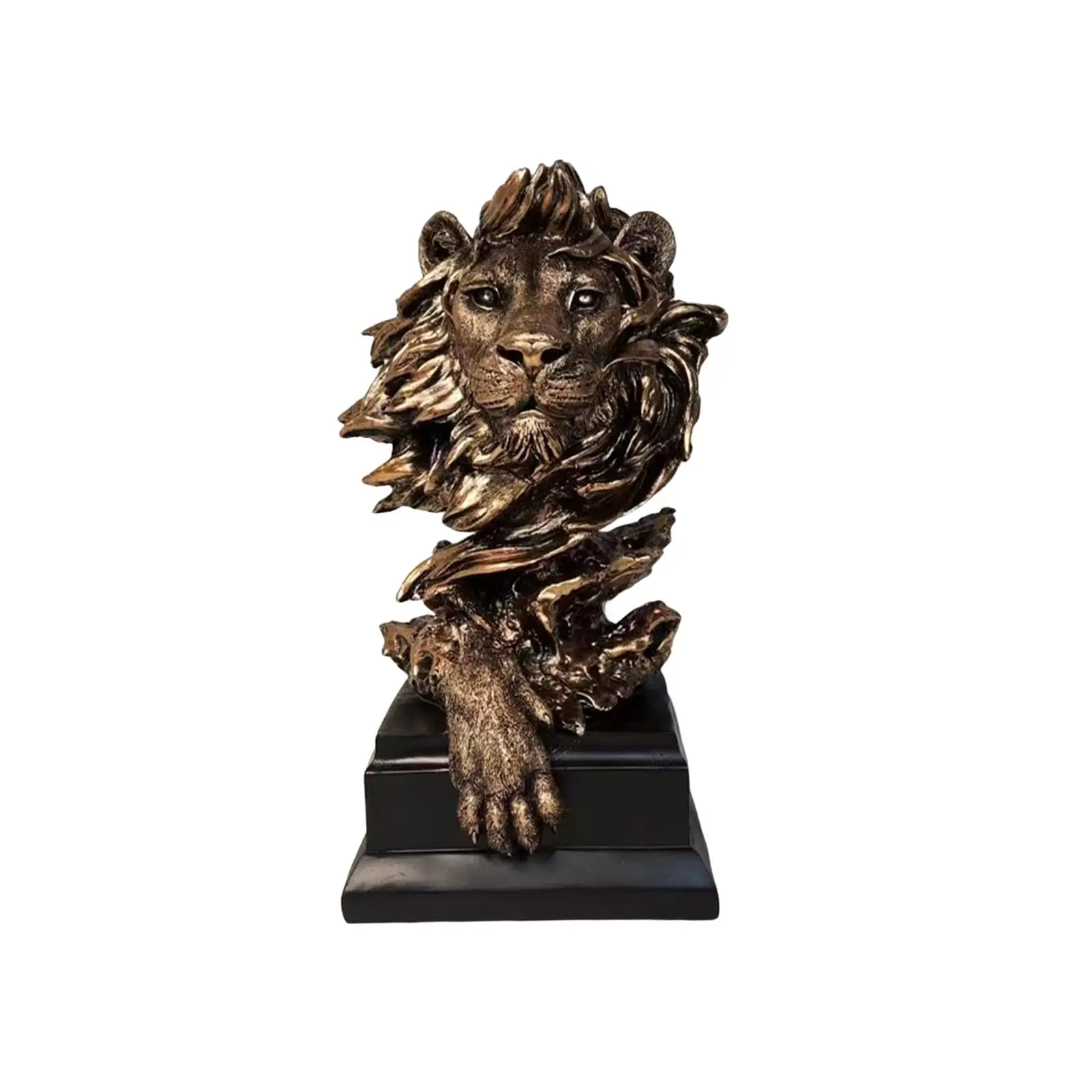 Lion Head Statue King of Beast Handicraft Retro 12 inch Resin Lion Head Sculpture for Table Bookshelf Entrance Office Decor