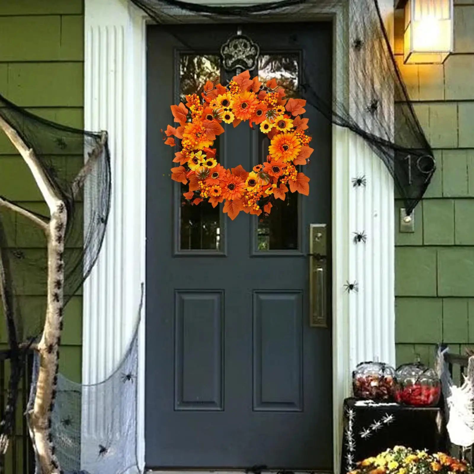 Front Door Fall Wreath 45cm Harvest Wreath Handmade Durable Artificial Maple Leaves Flower Versatile Realistic for Walls Decor