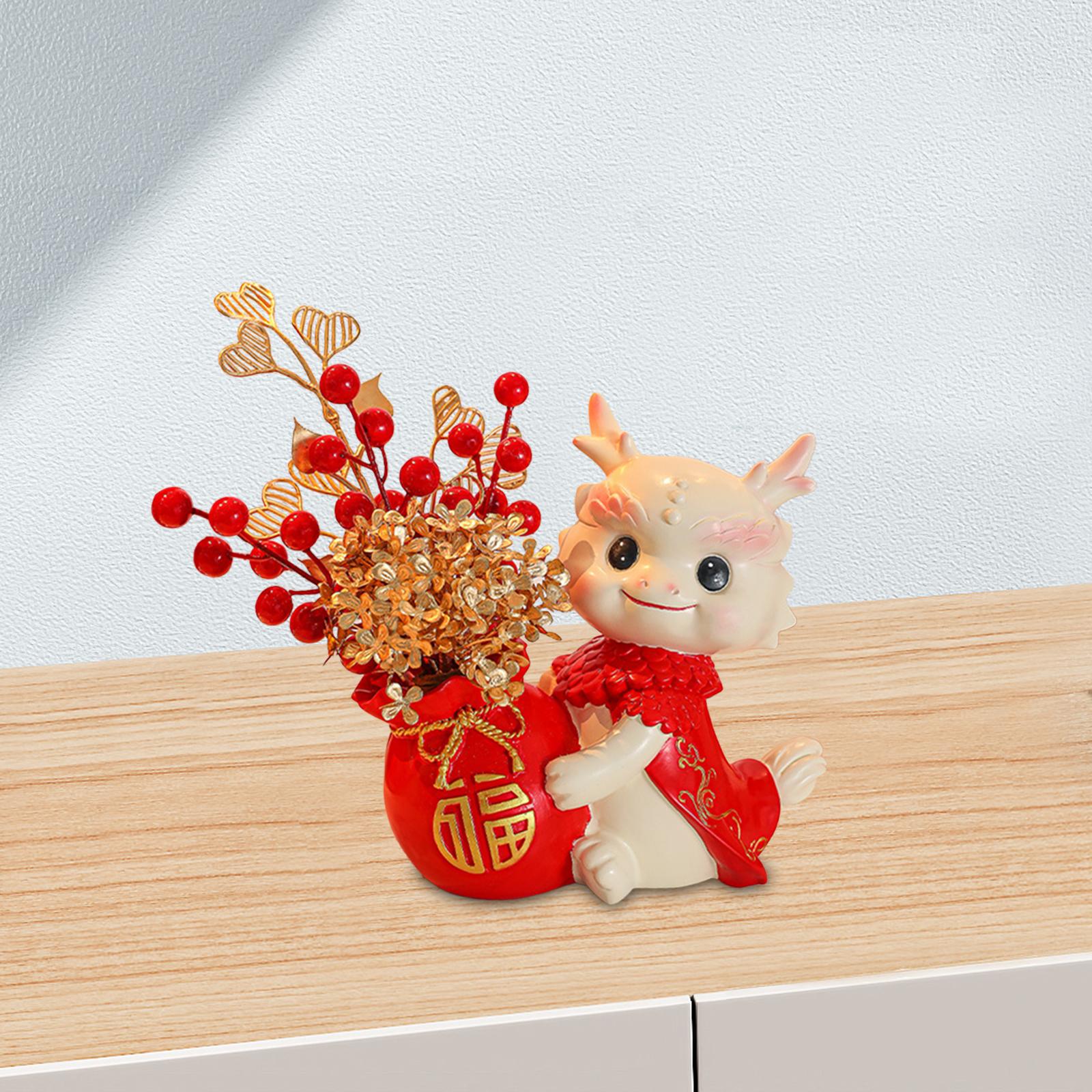 Chinese New Year Dragon Figurine Ornament Adorable 7.8x3x11inch Decorative Spring Festival Decoration for Home Office Decor