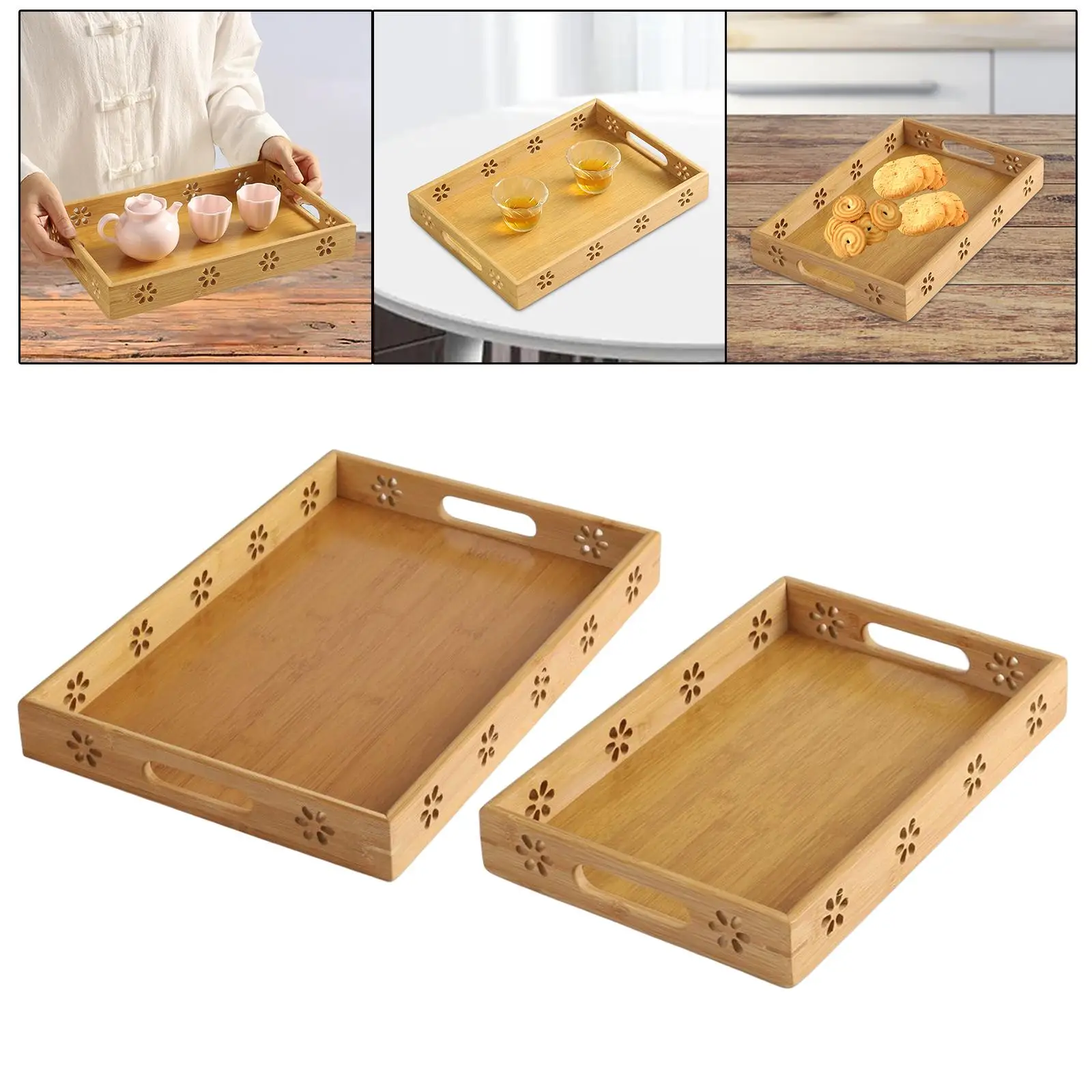 Bamboo Serving Tray Rectangular Tray for Kitchen Breakfast Hotel Home Decor Table