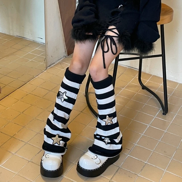 Casual Flared Leg Warmers Women Gothic Harajuku Ribbed Knit Letters Foot  Covers