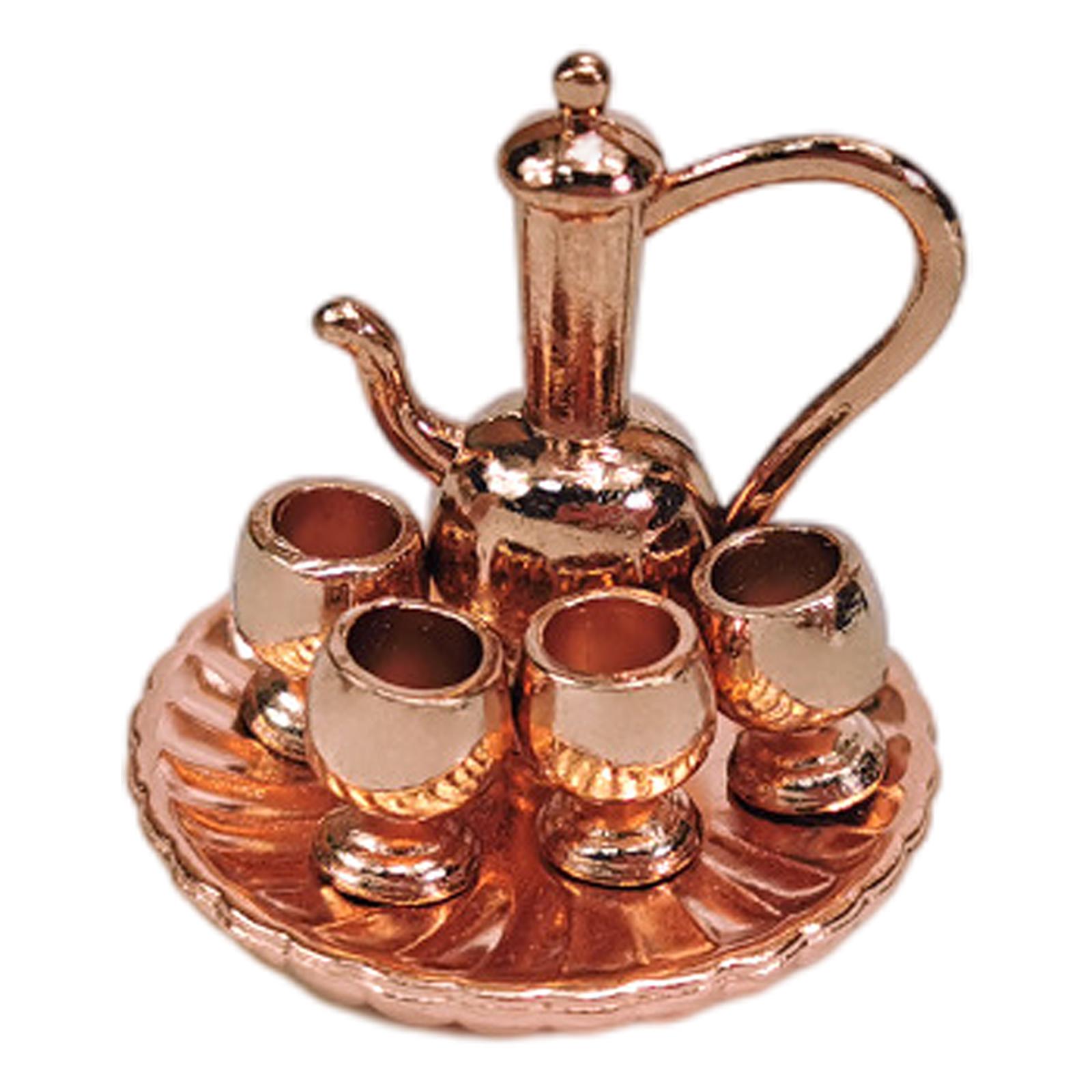 Tea Cup Tray Toy 1/12 Teapot Metal Tableware Set for Language & Communication House Models Room Boxes Boys Girls 15-35 Years Old