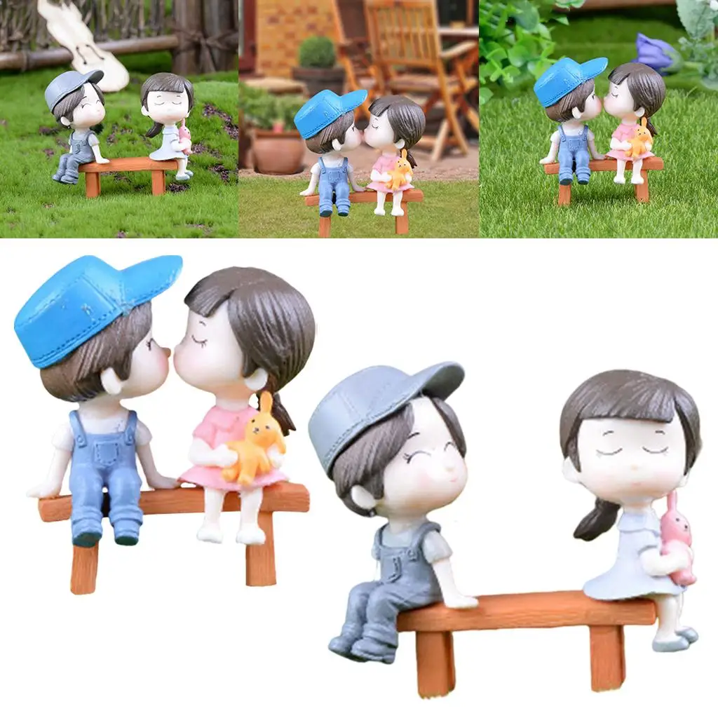1 Pair Romantic Couples Figurines PVC DIY Micro Landscape Mini Boy and Girl Lovers Fairy Garden Miniatures Home Decor Ornaments