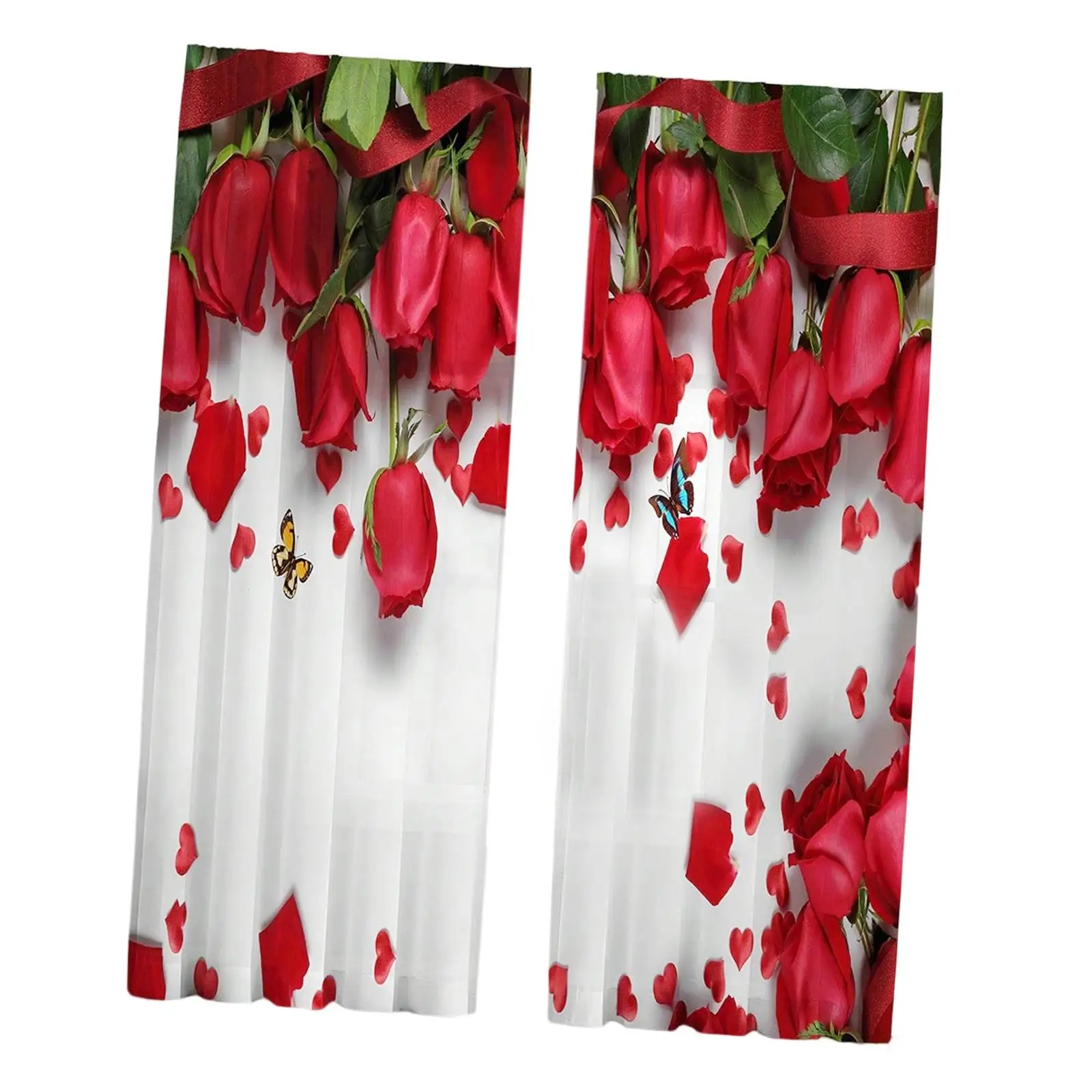 Printed Sheer Curtains Elegant 2 Panels 1 Pair Rose Floral Print 52 x 95 Inches Semitransparent Sheer Drapes Draperies for Yard