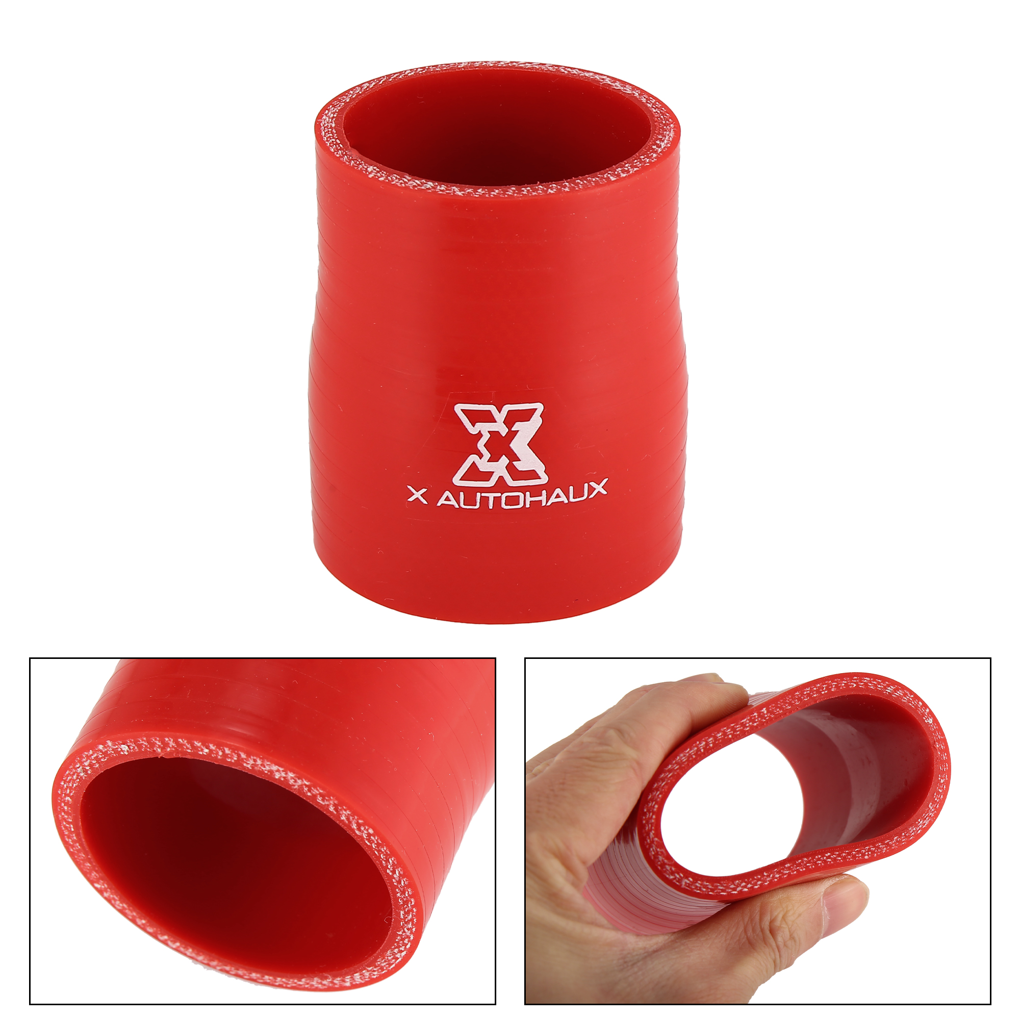 Uxcell 51–57 mm 51–63 mm 51–76 mm Innendurchmesser, gerader Silikon-Reduzierschlauch, Silikonschlauchkupplung, Ladeluftkühlerrohr, rot, für Auto-Ladeluftkühler – Detail 3