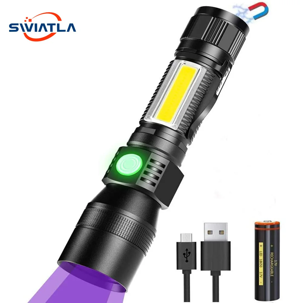 police torch 3 In 1 UV Flashlight Rechargeable Tactical Flashlight with Pocket Clip High Powered LED Light 7 Modes Waterproof for Camping power hand torch