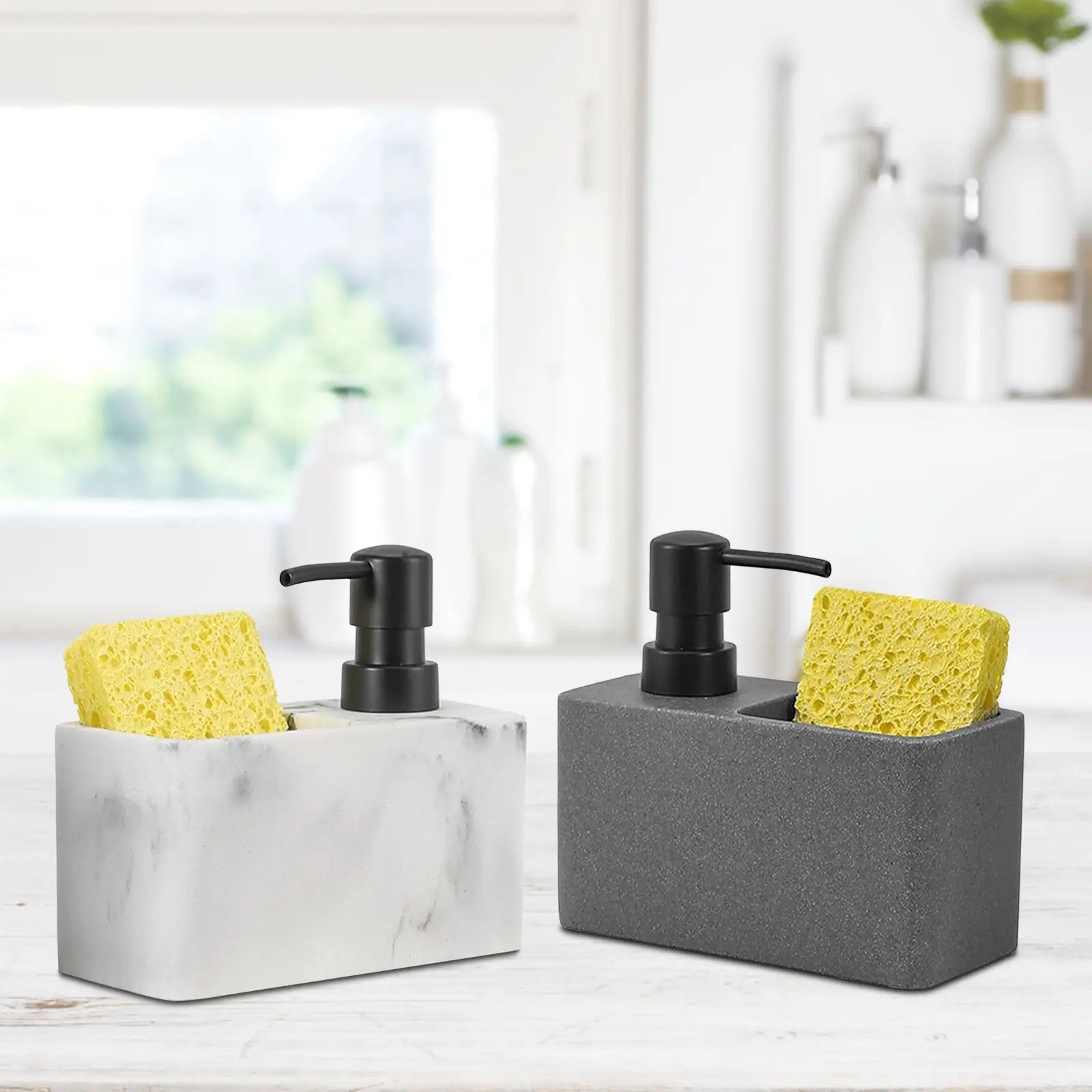 Liquid Soap Dispenser and Sponge Holder Liquid Pump Bottle Multipurpose Kitchen Sink Soap Dispenser for Countertop