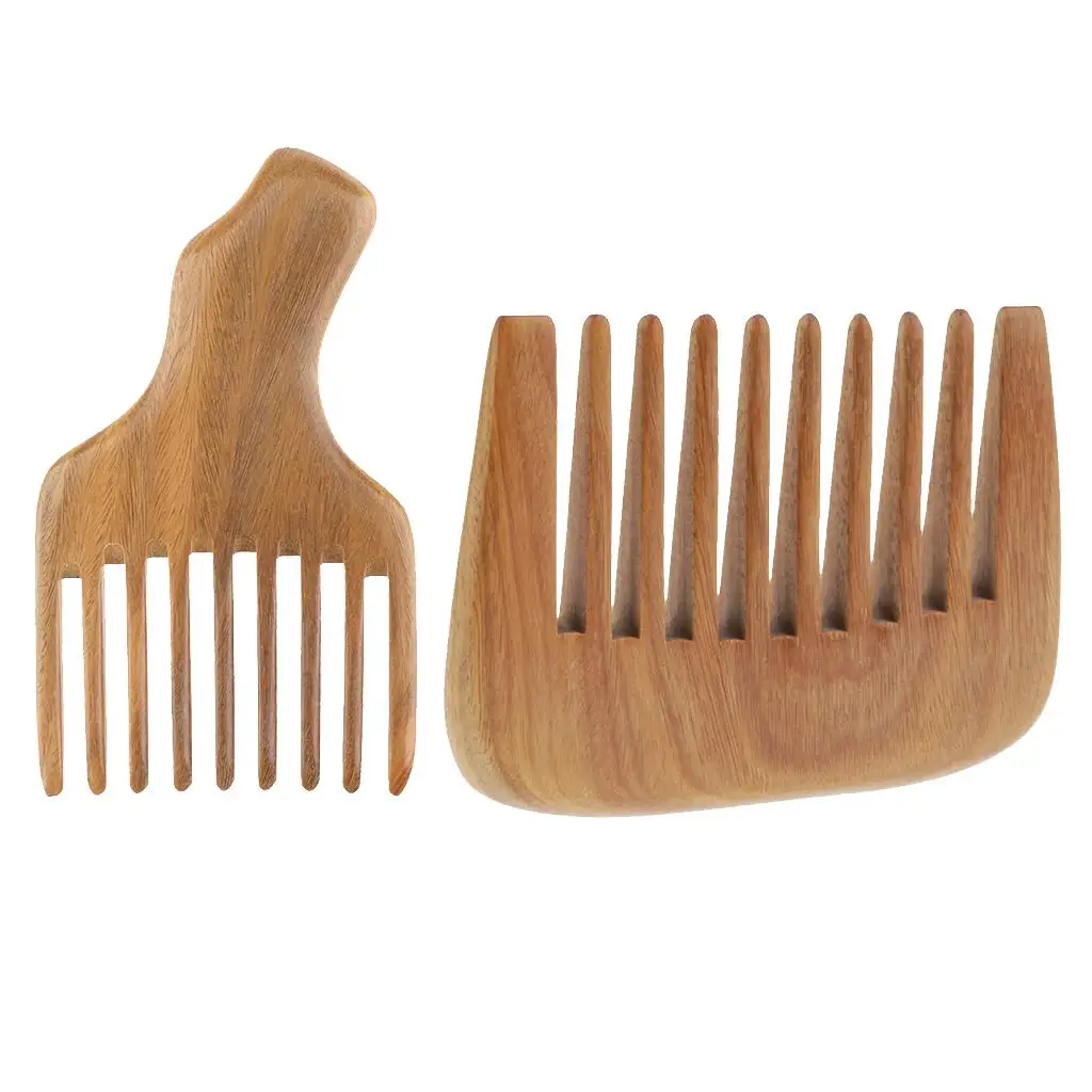 2pcs Wide  Detangling Comb  Wooden Comb for Curly Wavy  Wet Thick  Hair, Detangler Combs