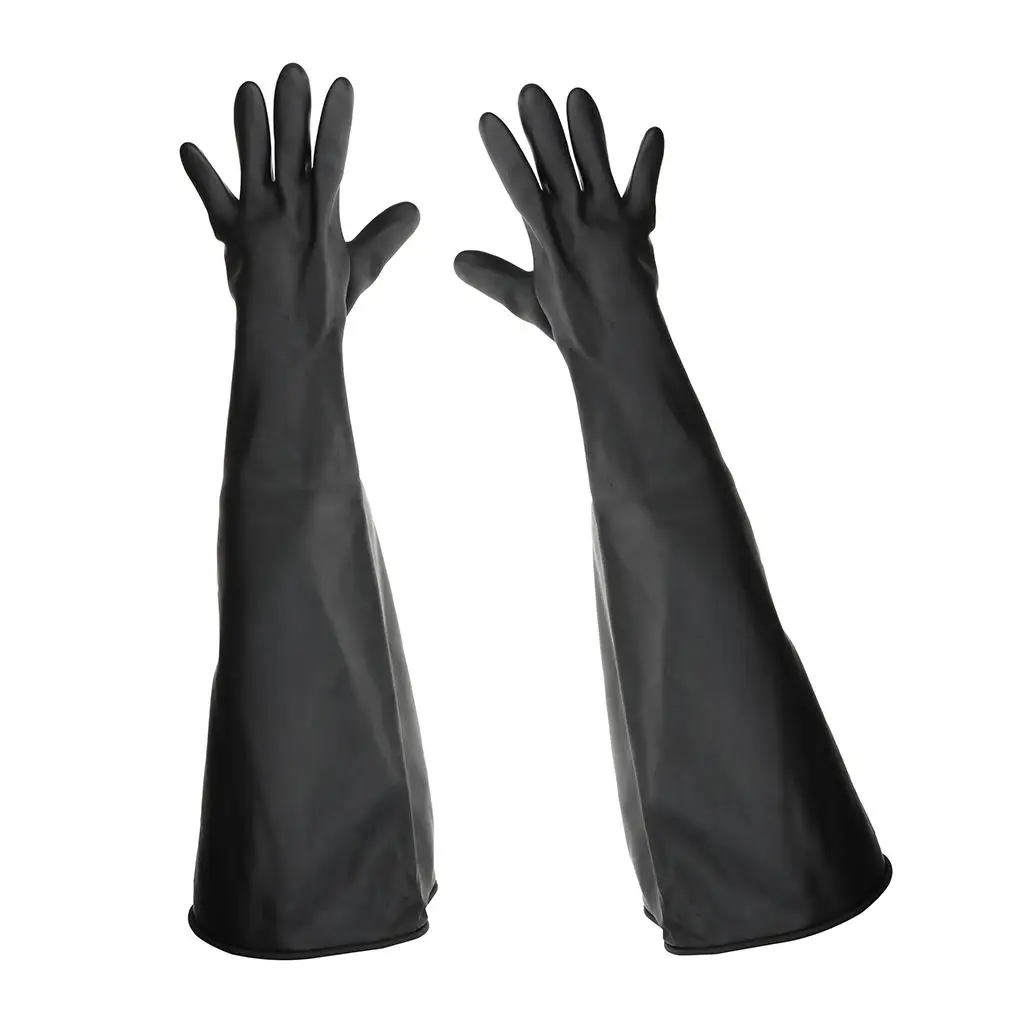 1pair 80cm  Solvent Chemical Resistant Latex Work Gloves Black