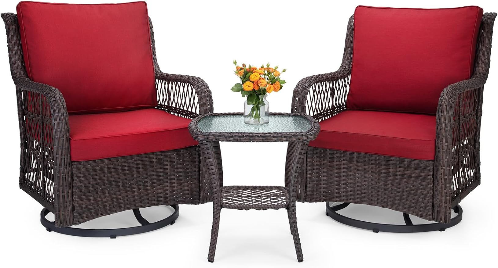 Title 1, 3 Pieces Outdoor Wicker Swivel Rocker Patio Set...