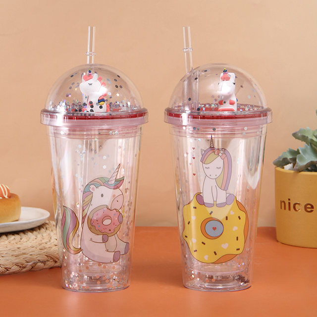 500ml Children's Plastic Cup With Bouncy Nozzle And Straw