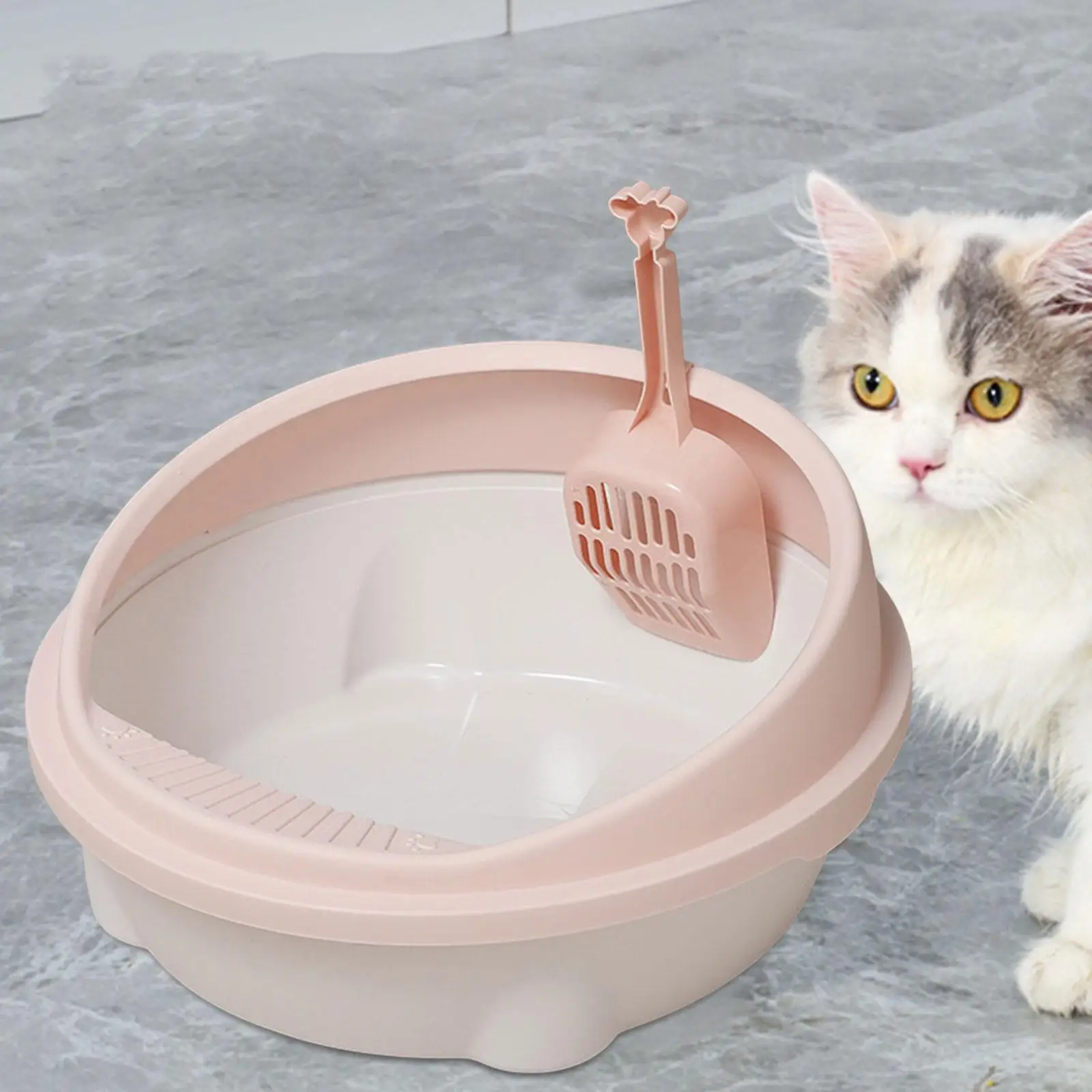 Cat Litter Box for Indoor Cats Potty Toilet Nonstick Heightening with Shovel Round Kitty Litter Pan for Bunny Kitten Easy Clean