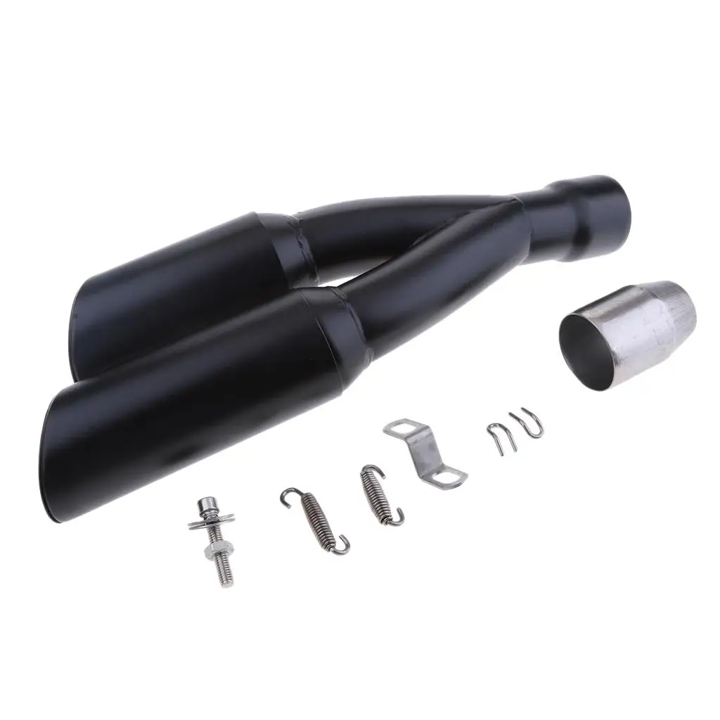 Black Motorbike 51mm 2`` Dual Outlet Exhaust Tail Vent  