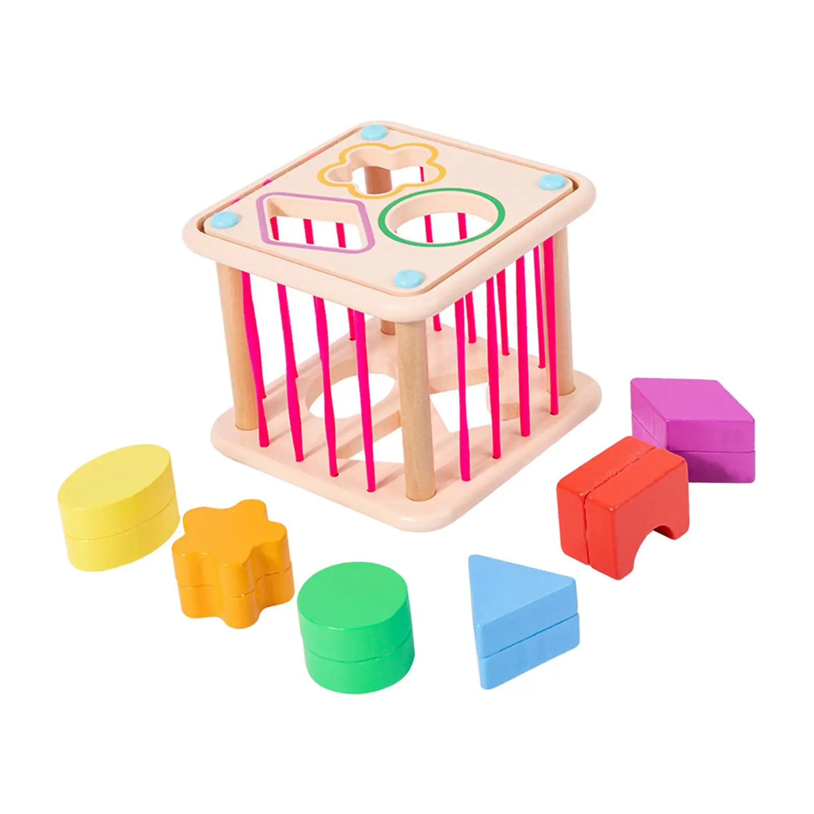 Shape Sorter Toy Educational Color Recognition Developmental with Elastic Bands