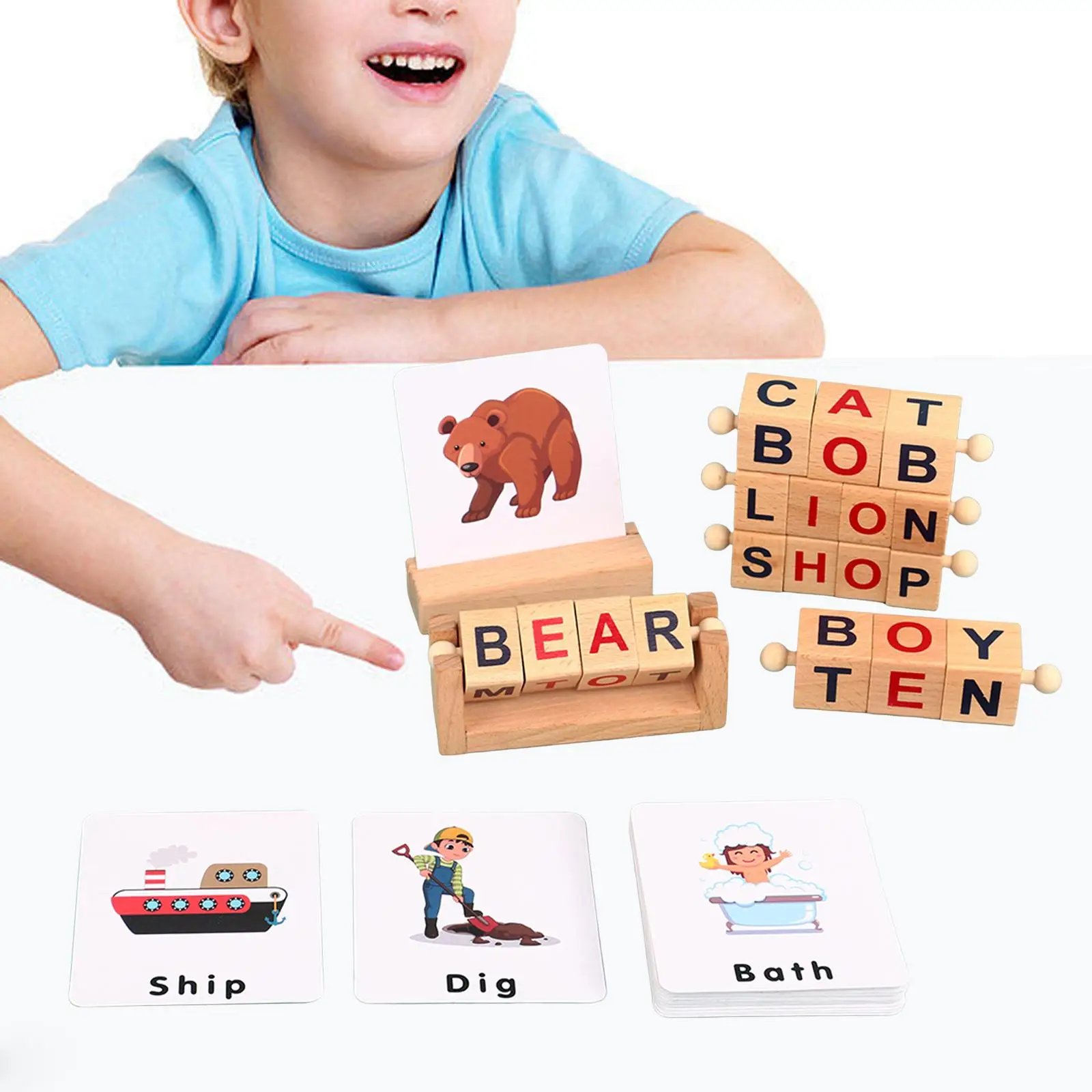 Wooden Reading Block Simple Using Matching Puzzle Short Vowel Rods Letter Spelling Block for Toddlers Children`s Day Christmas