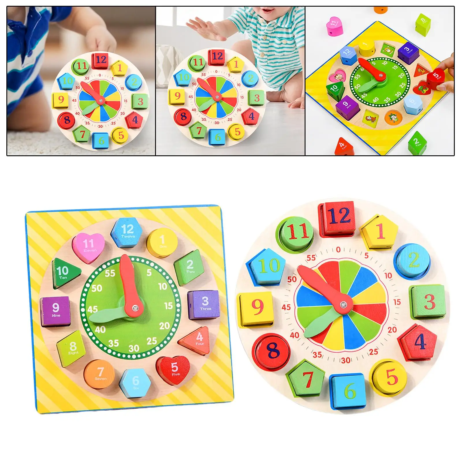 Montessori Wooden Clock Toys Minute Second Cognition Wooden Lacing Threading Toys for Airplane Kids