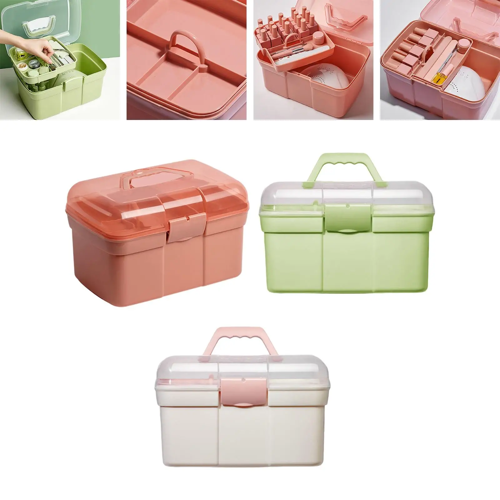 Portable Handled Storage Box 2 Tier Nail Polish Organizer Sewing Box for Nail Kits Makeup Sewing Manicure Tools Art Supply