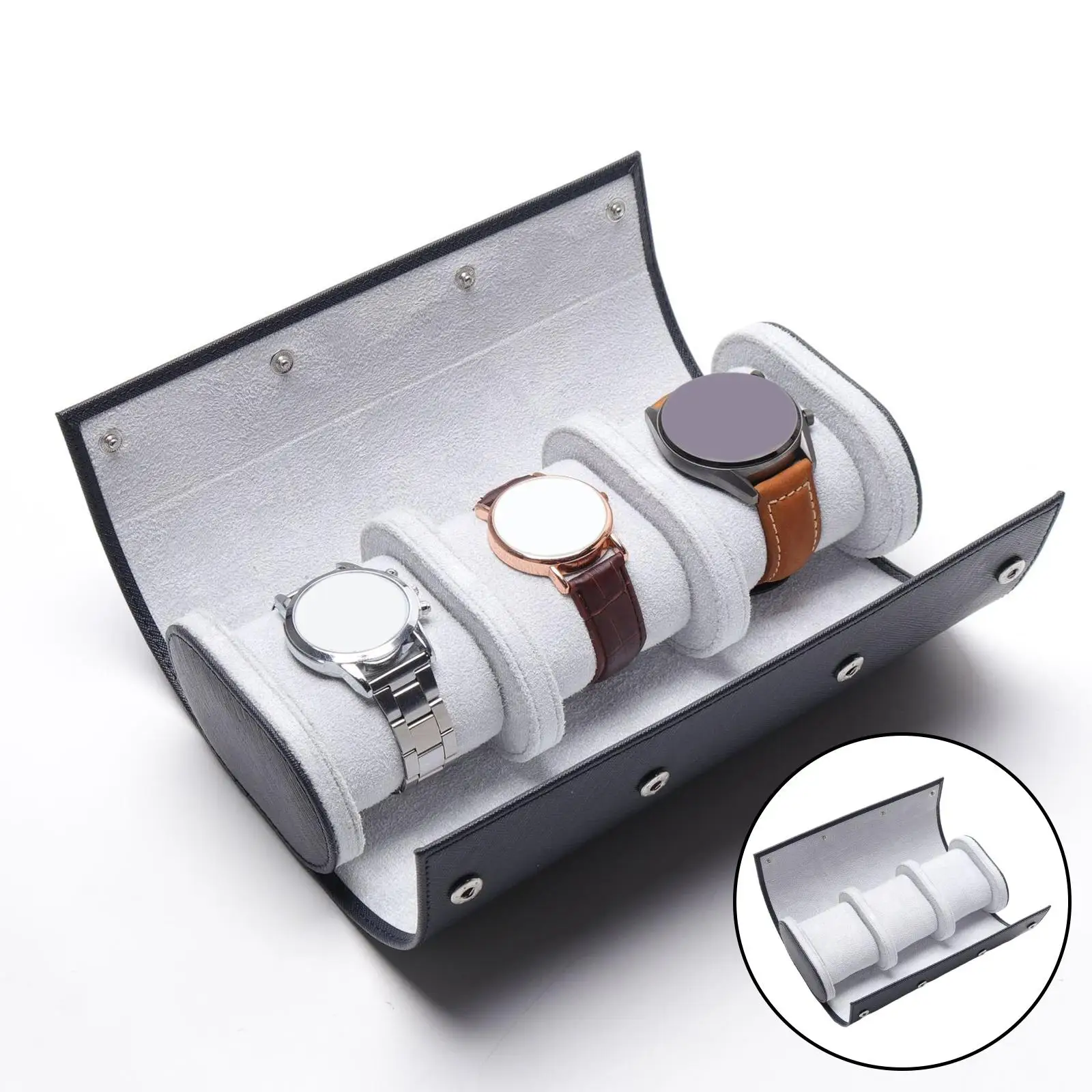3 Slot Retro Leather  Organizer Elastic Watch Storage Case Gifts for Business Birthday Presents  Day 1PC