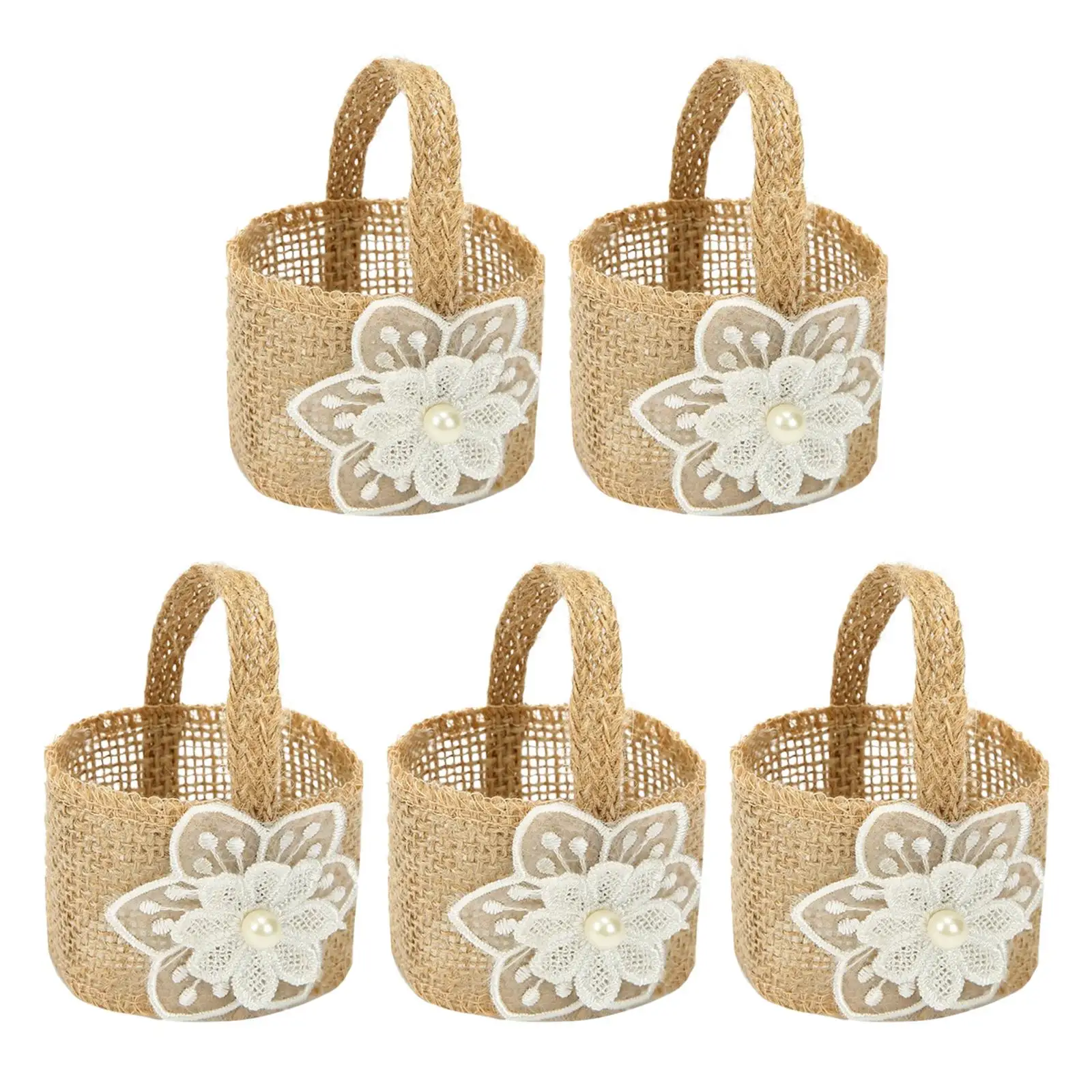 5x Halloween Trick or Treat Bag Rustic Flower Baskets Wedding Flower Girl Baskets for Wedding Holiday Party Ceremony Halloween