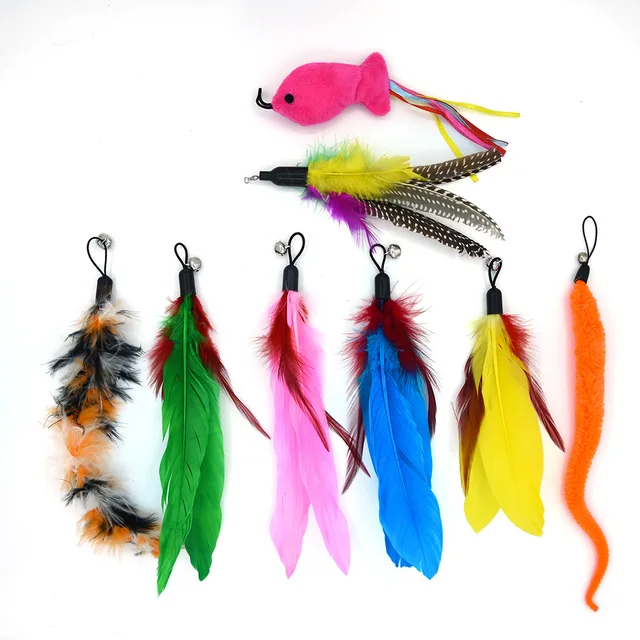 Cat Toy Pet Set Caterpillar Feather Replacement Head Retractable