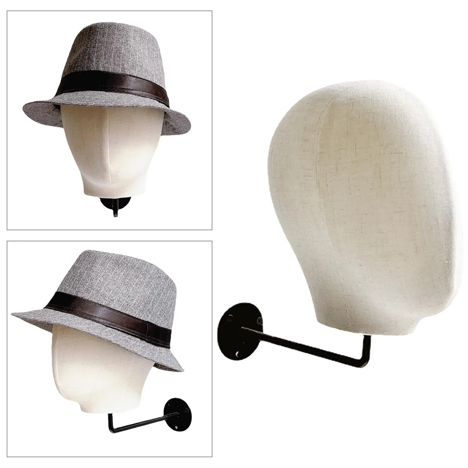 Wall Mounted Manikin head Detachable W/ Support Rack Hat Cap Hanger Display Rack