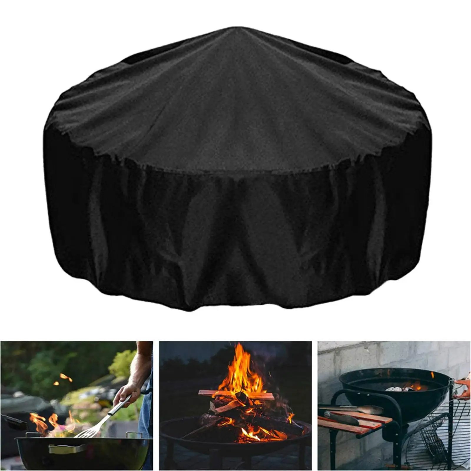 Fire  Cover  Round Durable Weather-Resistant Waterproof Black