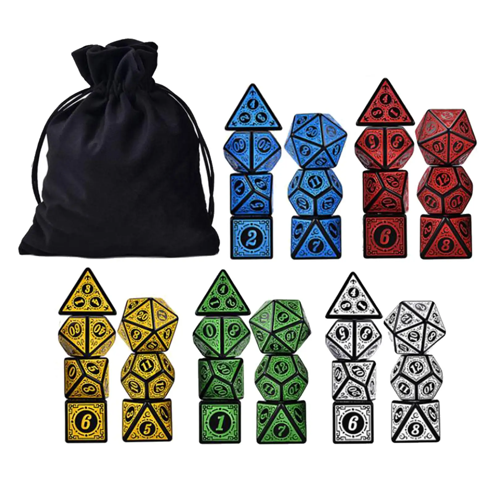 35Pcs Polyhedral Dice Set with Pouches D4-D20 for MTG Math Teaching RPG