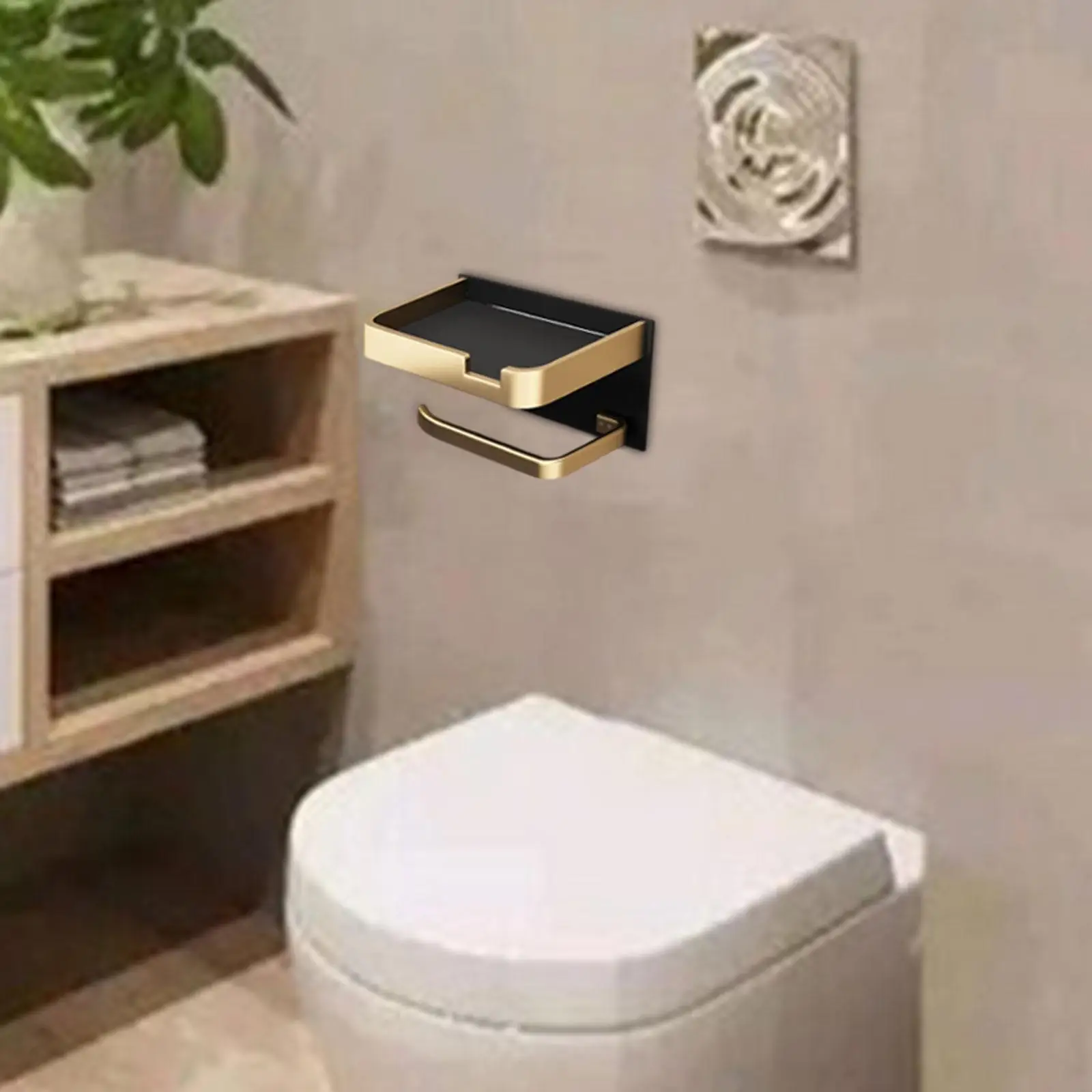Toilet Tissue Holder with Shelf No Drilling for Kitchen Hotel Decoration