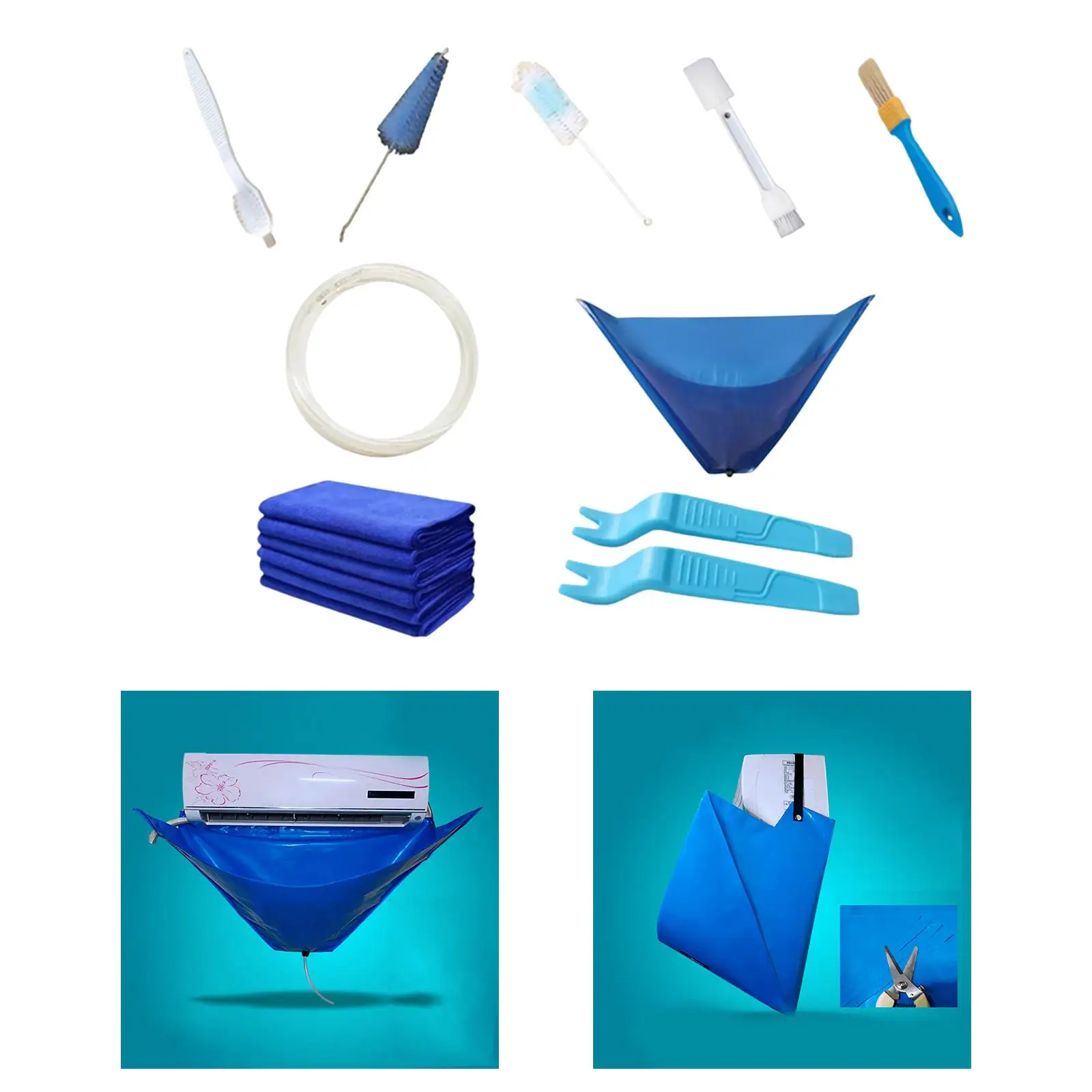 Air Conditioner Cleaning Bag Cleaner Tool Dust Washing Cleaning Bag with Brush Waterproof for 1-1.5P Air Conditioning Household