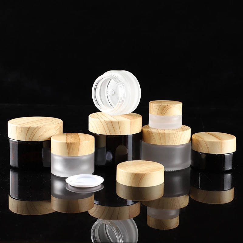 Best of 6 20PCS / LOT Wood Grain Clear Frosted Brown Glass Face Cream Jar Separate Refillable Cosmetics Bottle Reviews & Tips